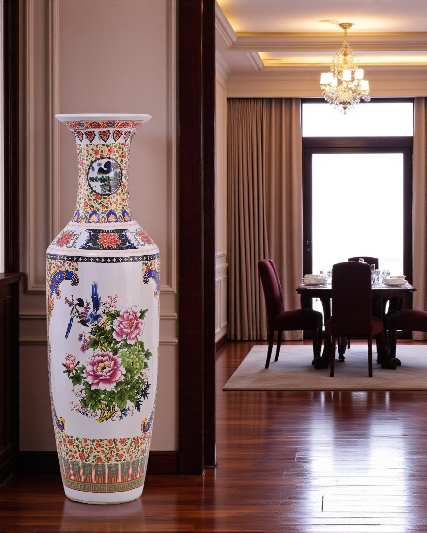 Regal Blossom & Songbird Tall Floor Vase