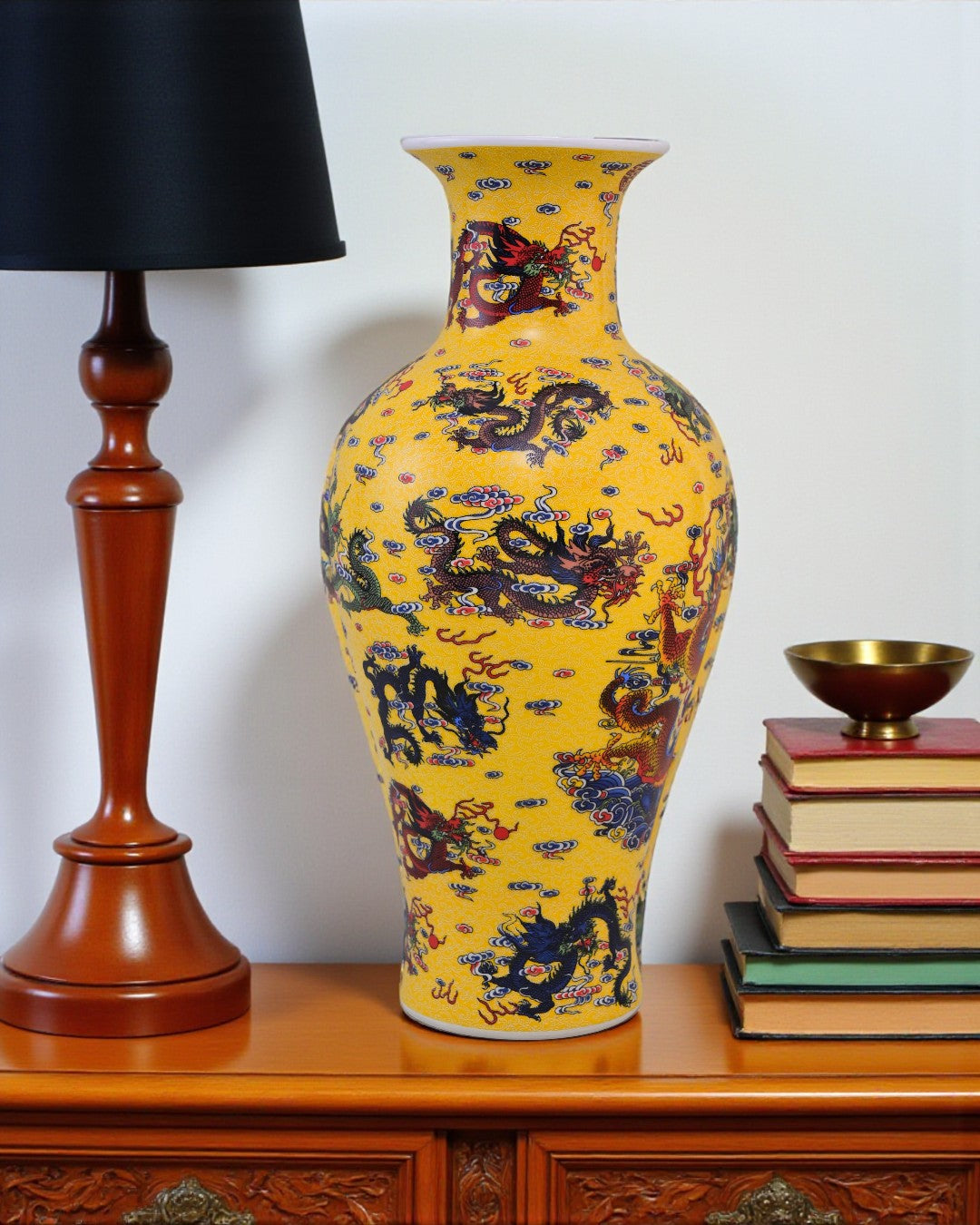 Dragon Motifs Symbolizing Ceramic Vase - Yellow