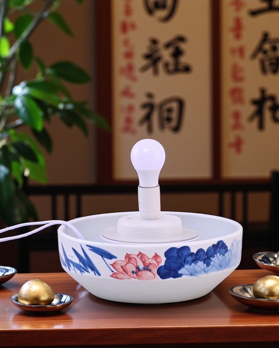 Lotus Leaf Serenity Ceramic Fountain Lamp