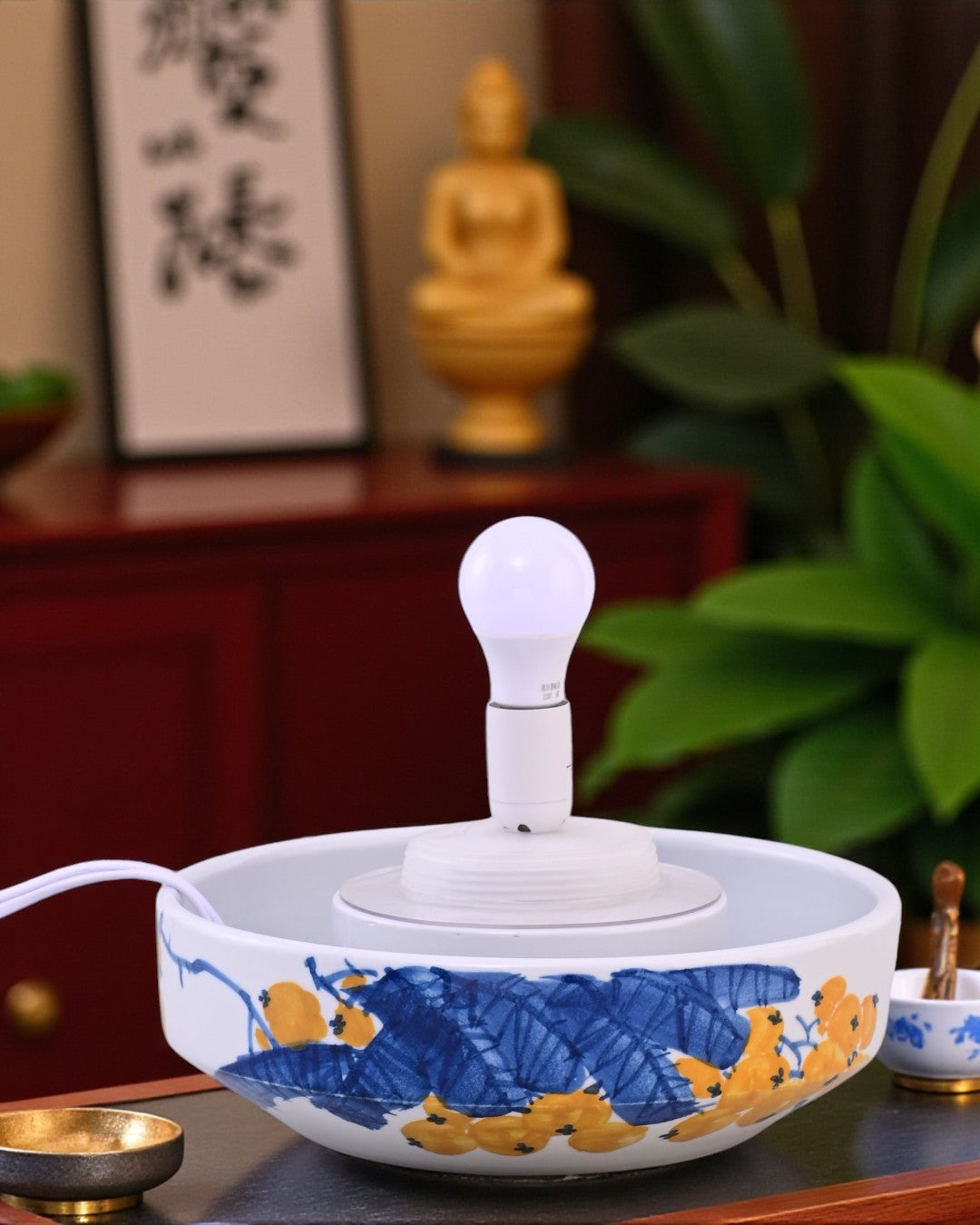 Golden Blossom Serenity Ceramic Fountain Lamp