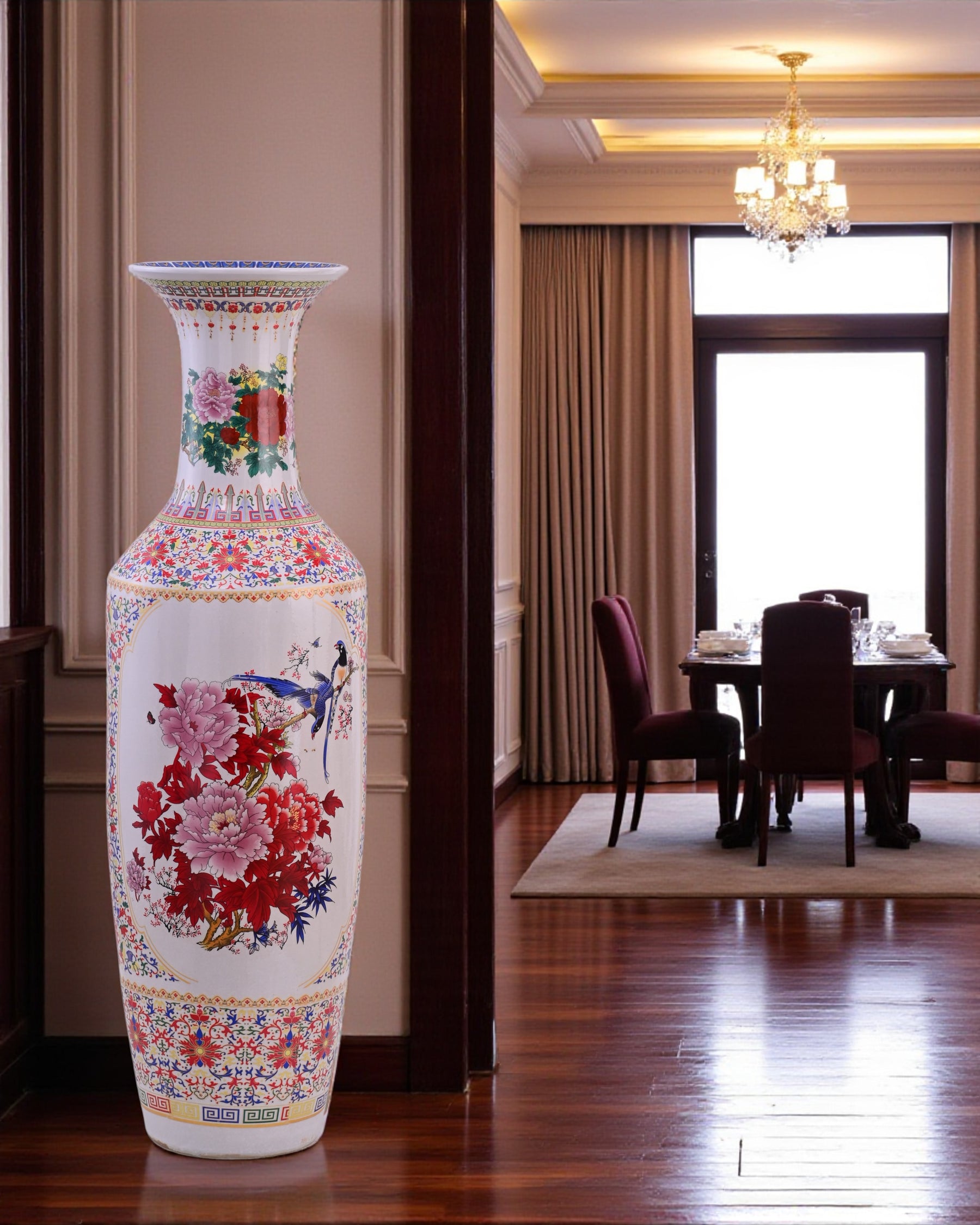 Imperial Harmony Hand-Painted Floor Vase