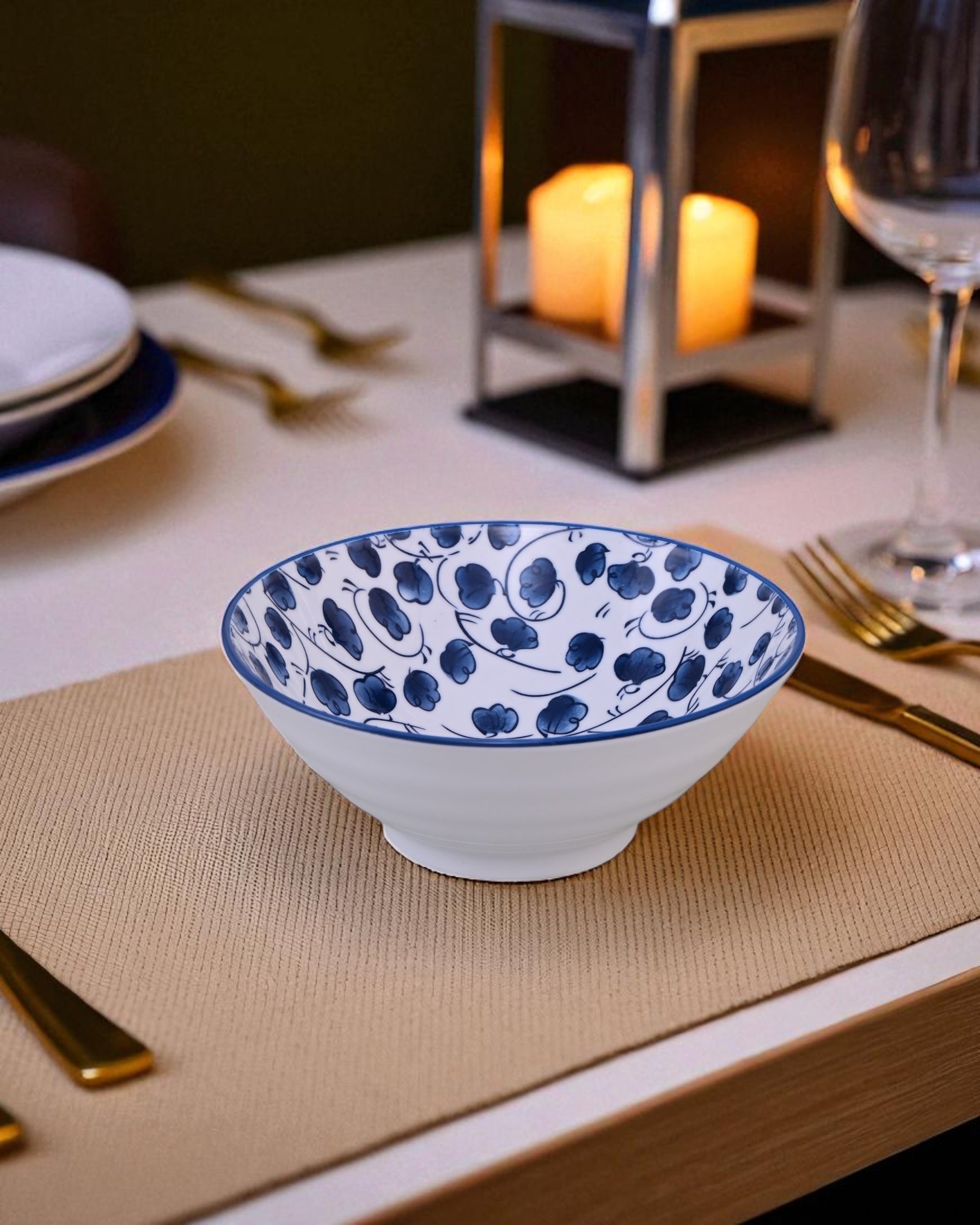 Indigo Blossom Serving Bowl