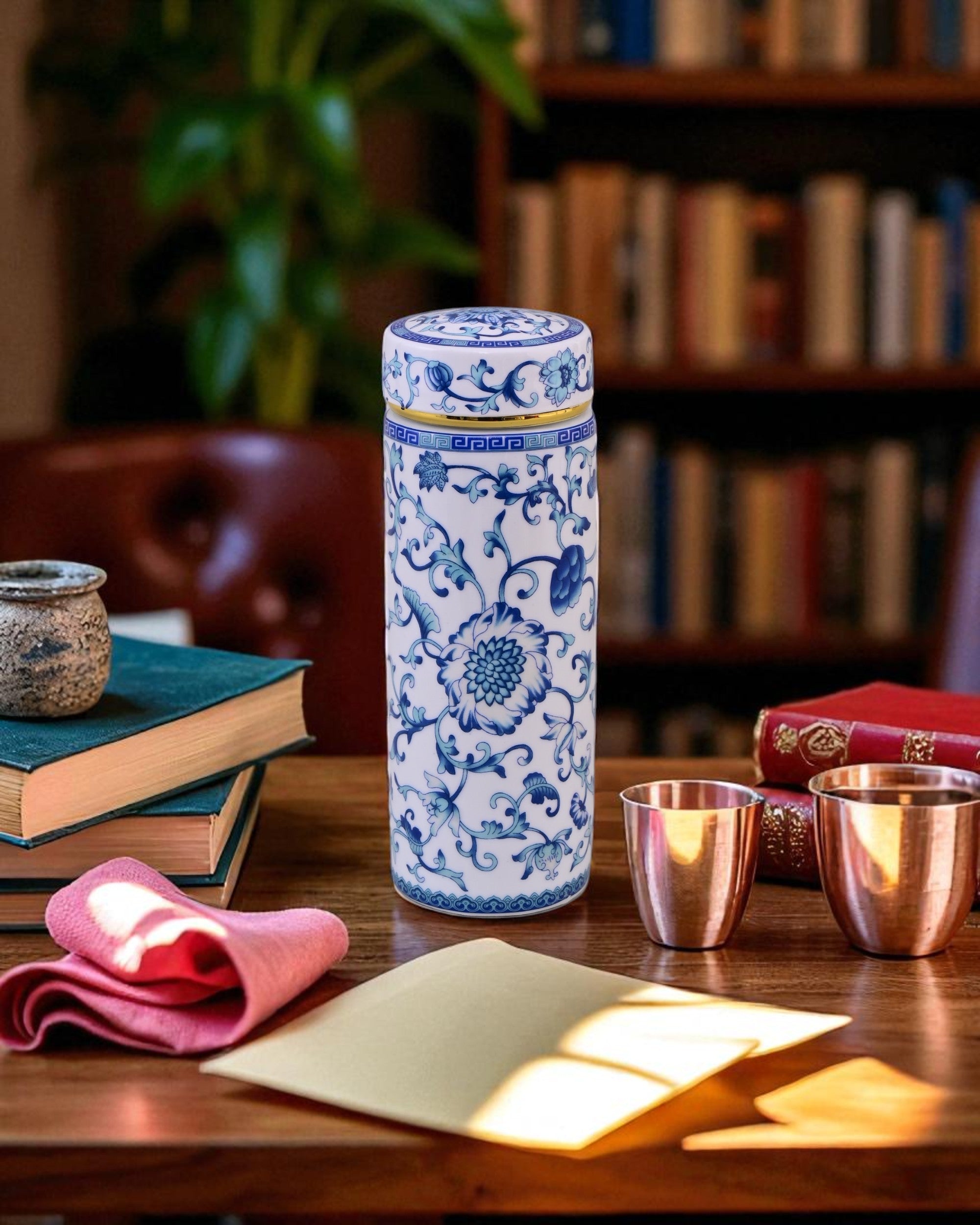 Ceramic Travel Flask - Blue & White