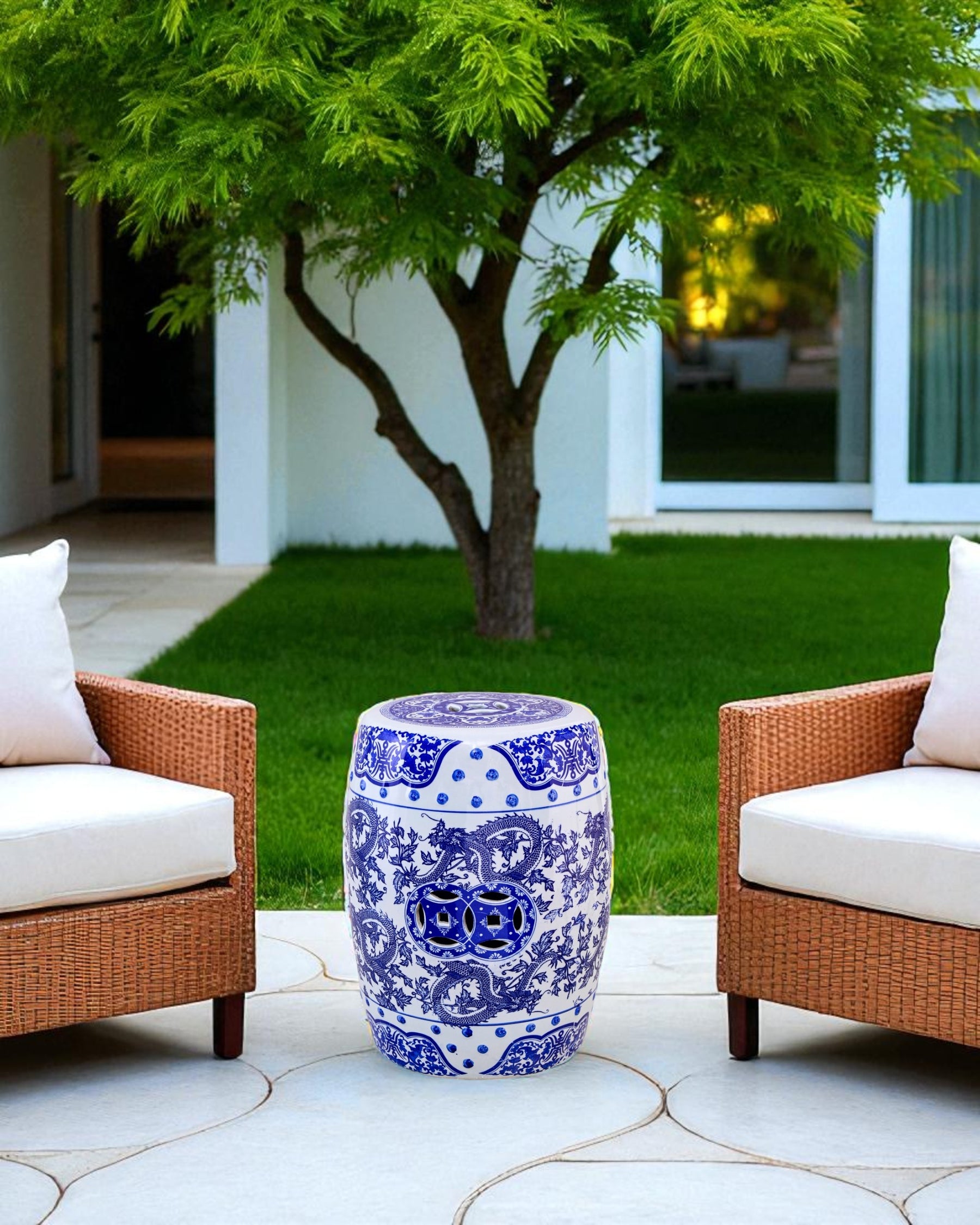 Blue Dragon motif Garden Stool