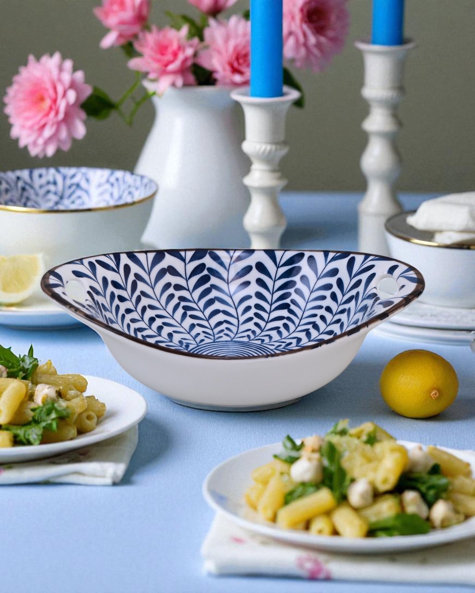 Indigo Aura Handled Serving Bowl - Set Of 4