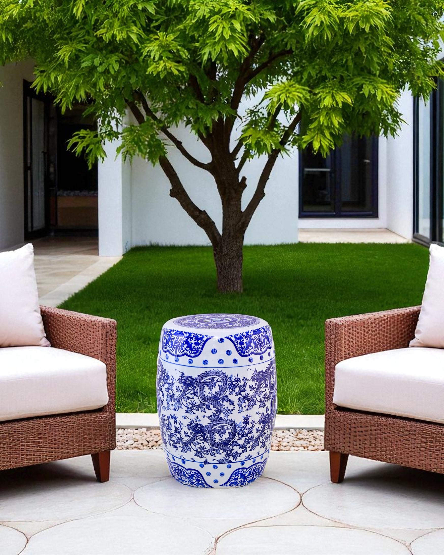 Blue Dragon motif Garden Stool