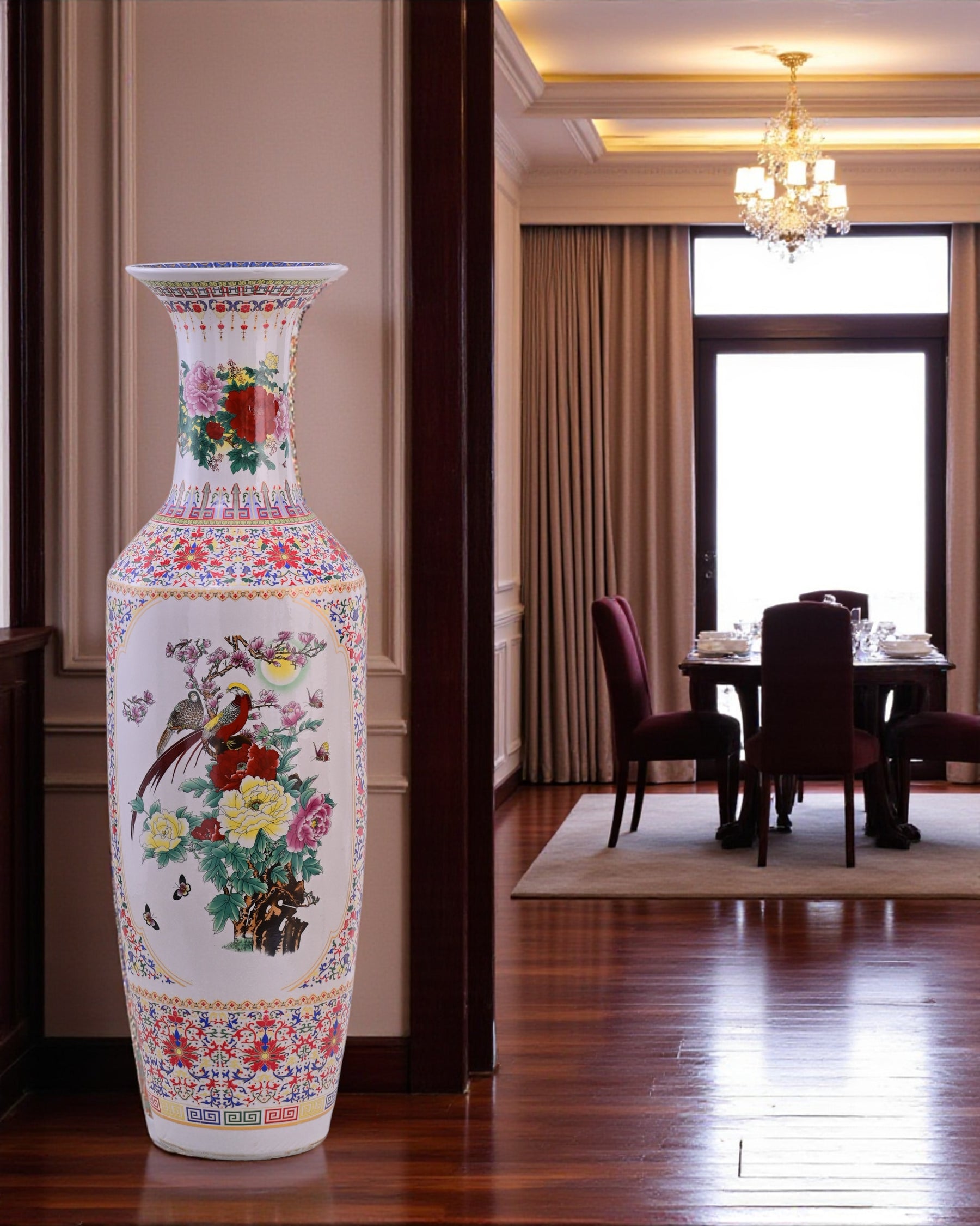 Imperial Harmony Hand-Painted Floor Vase