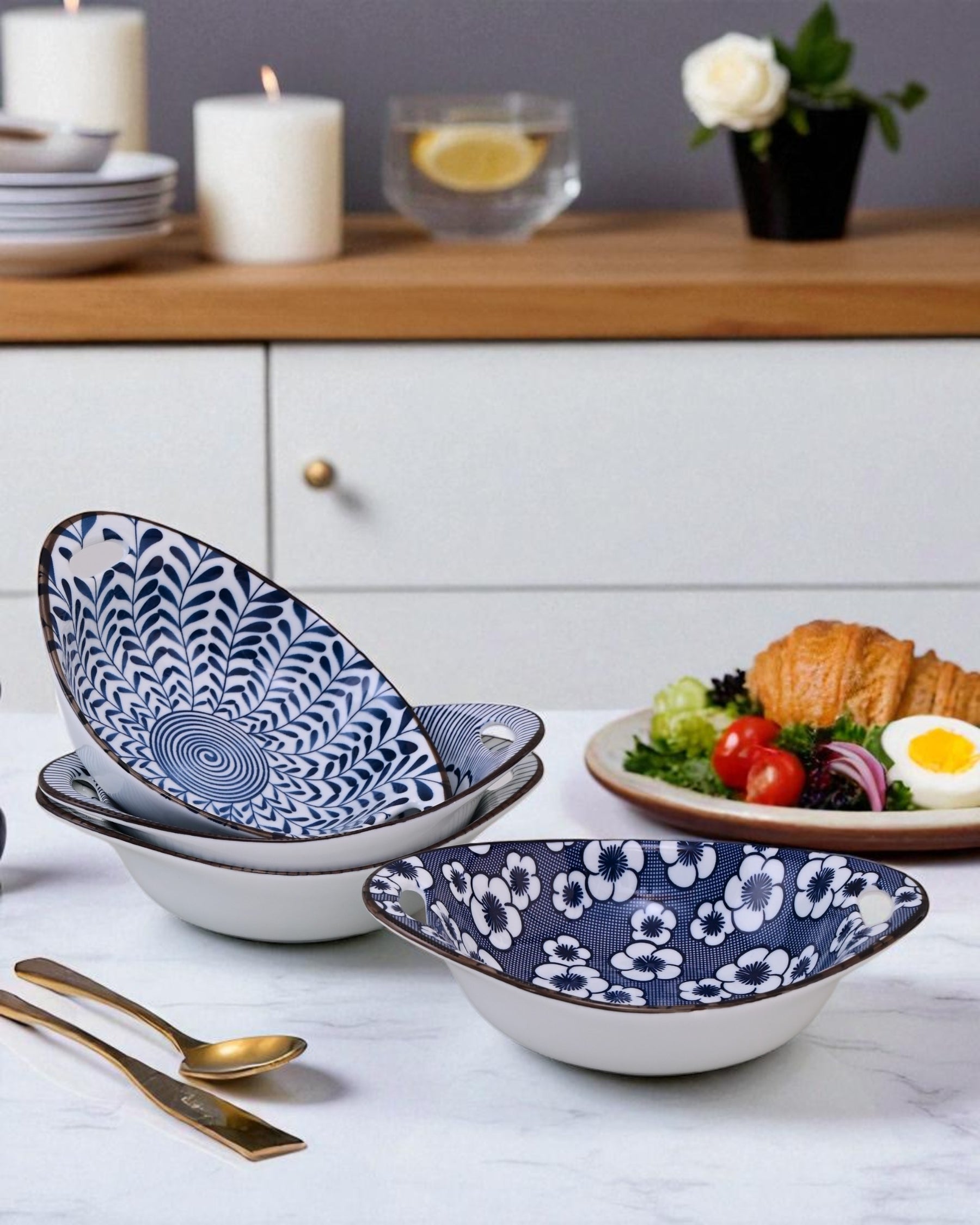 Indigo Aura Handled Serving Bowl - Set Of 4