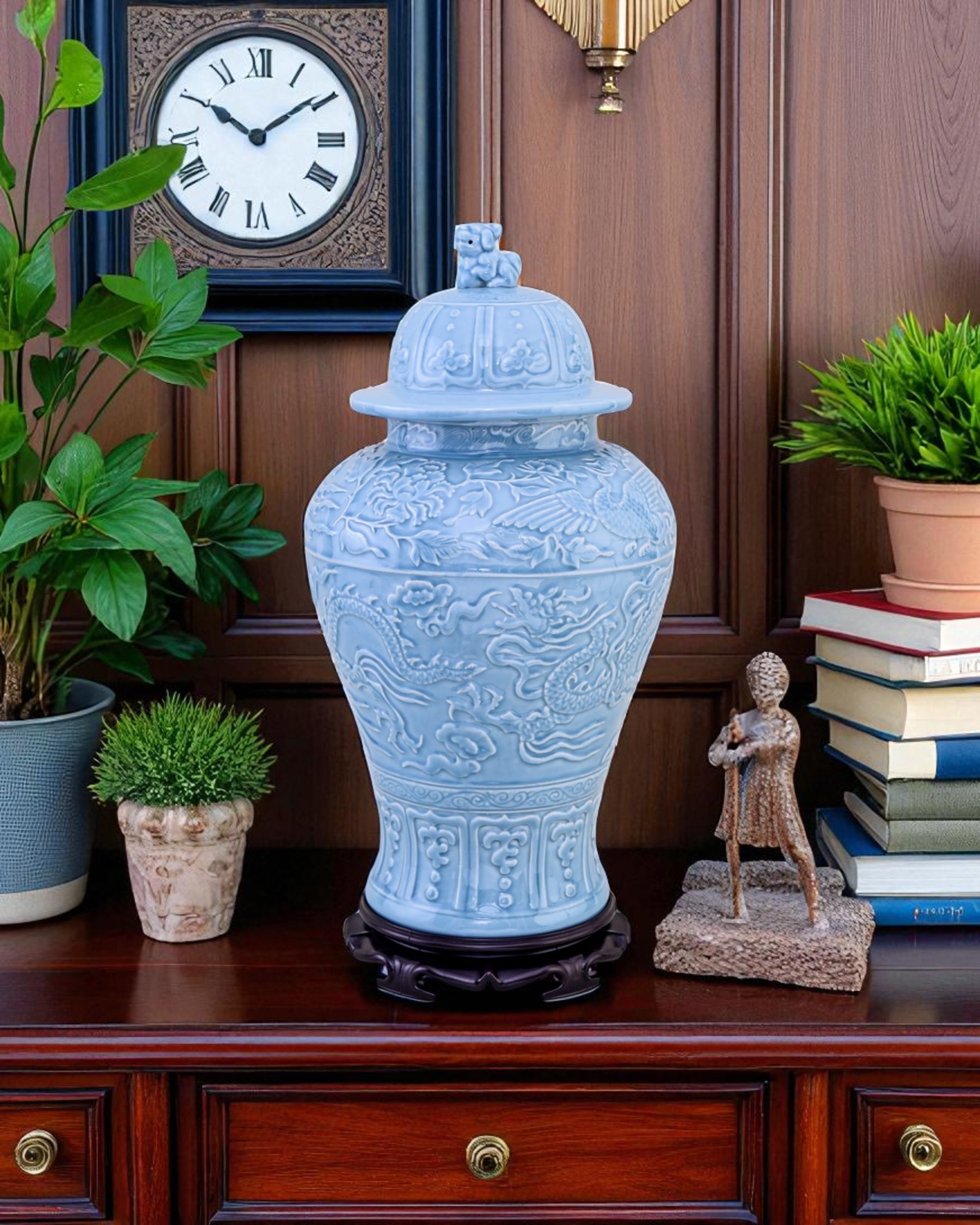 Celestial Blue Celadon Temple Jar - 55cm