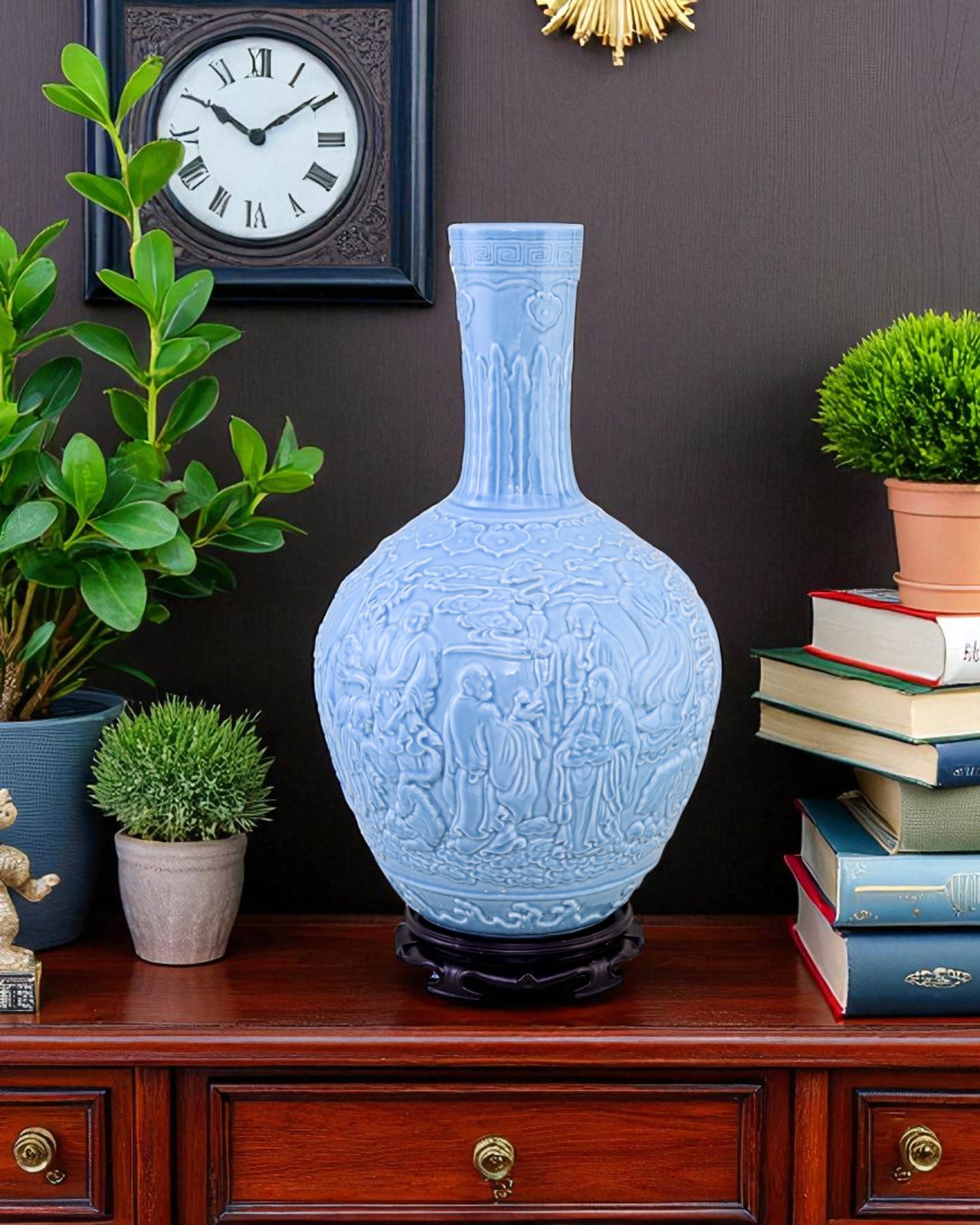 Celestial Blue Celadon Heritage Embossed Vase