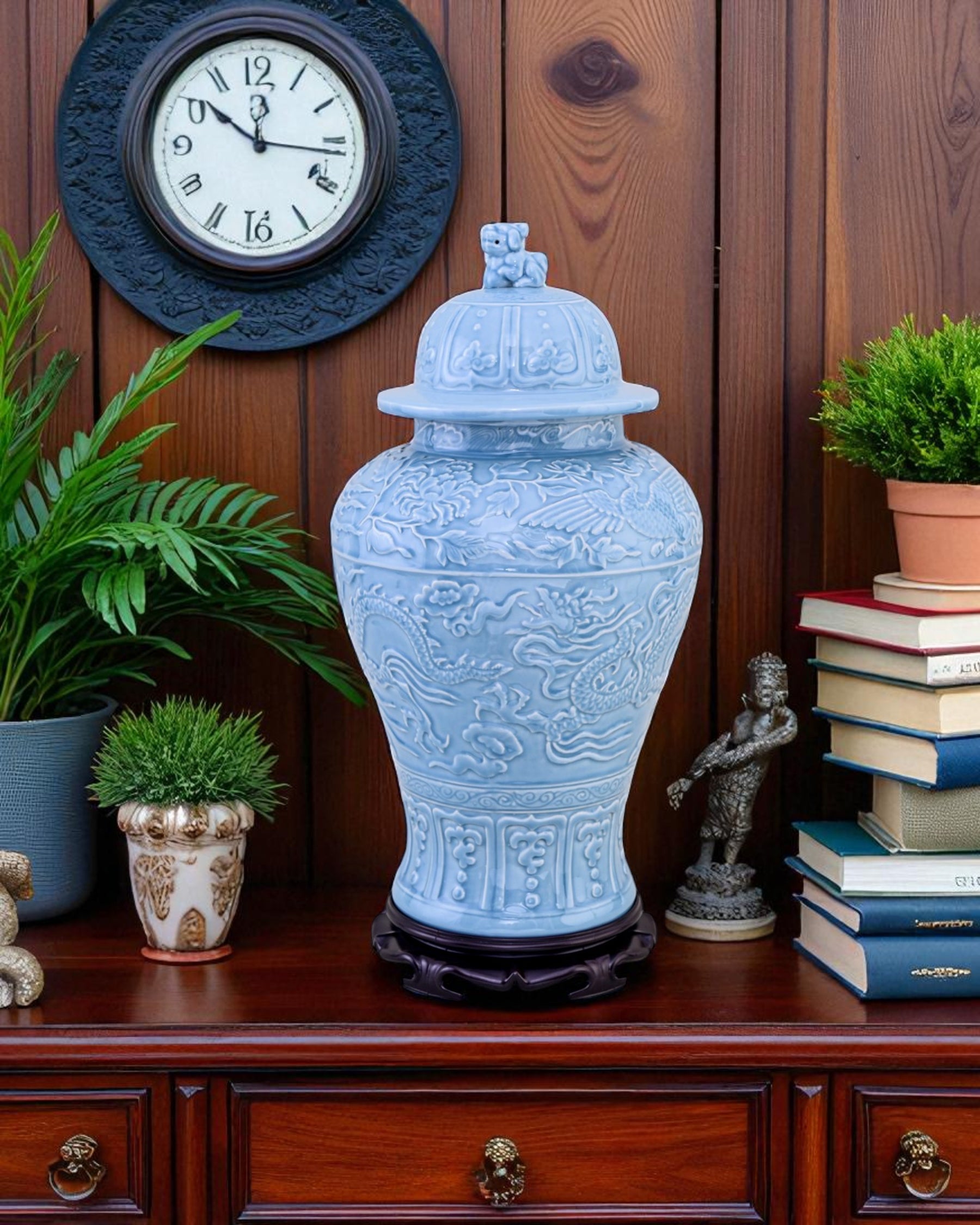 Celestial Blue Celadon Temple Jar - 55cm