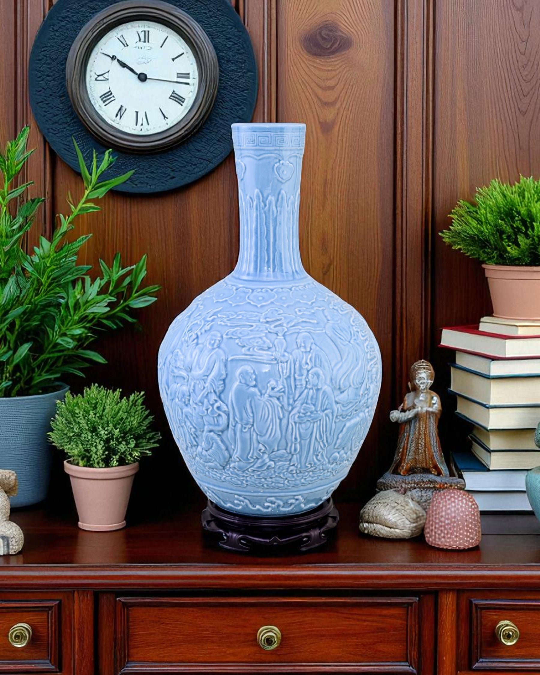 Celestial Blue Celadon Heritage Embossed Vase