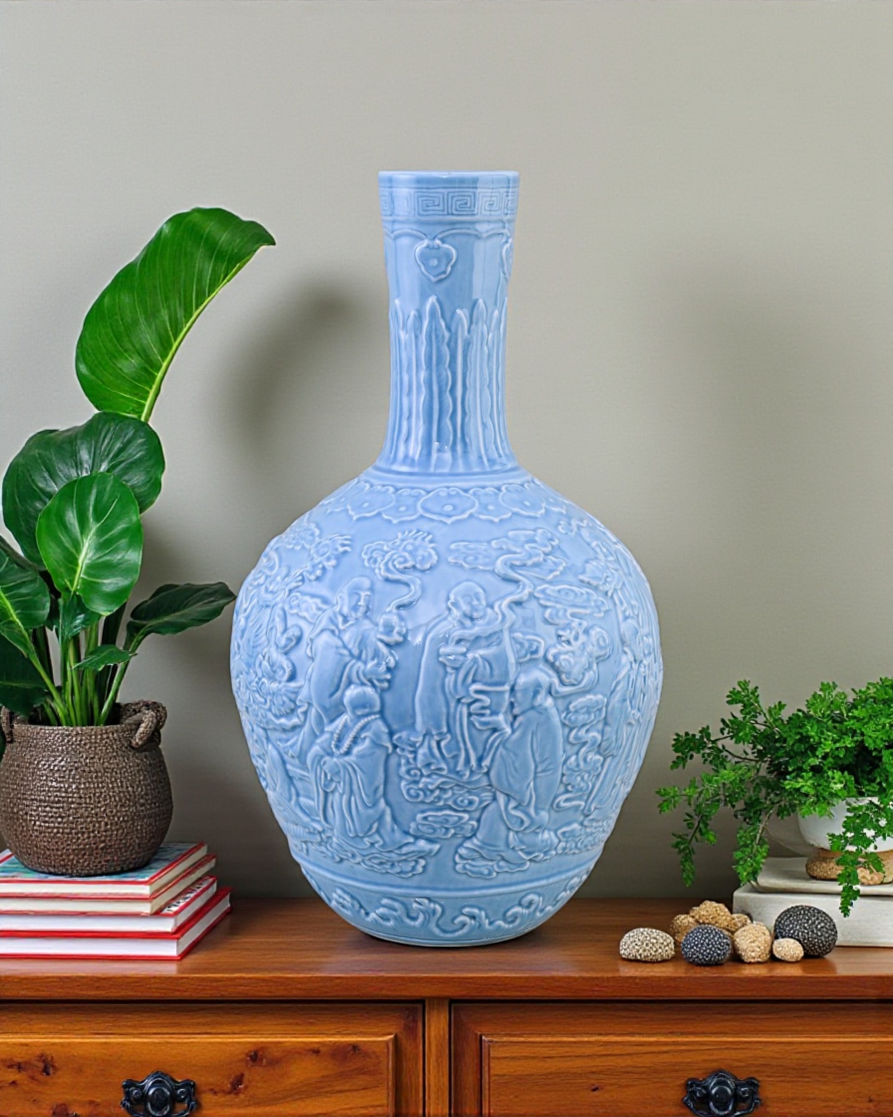 Celestial Blue Celadon Heritage Embossed Vase