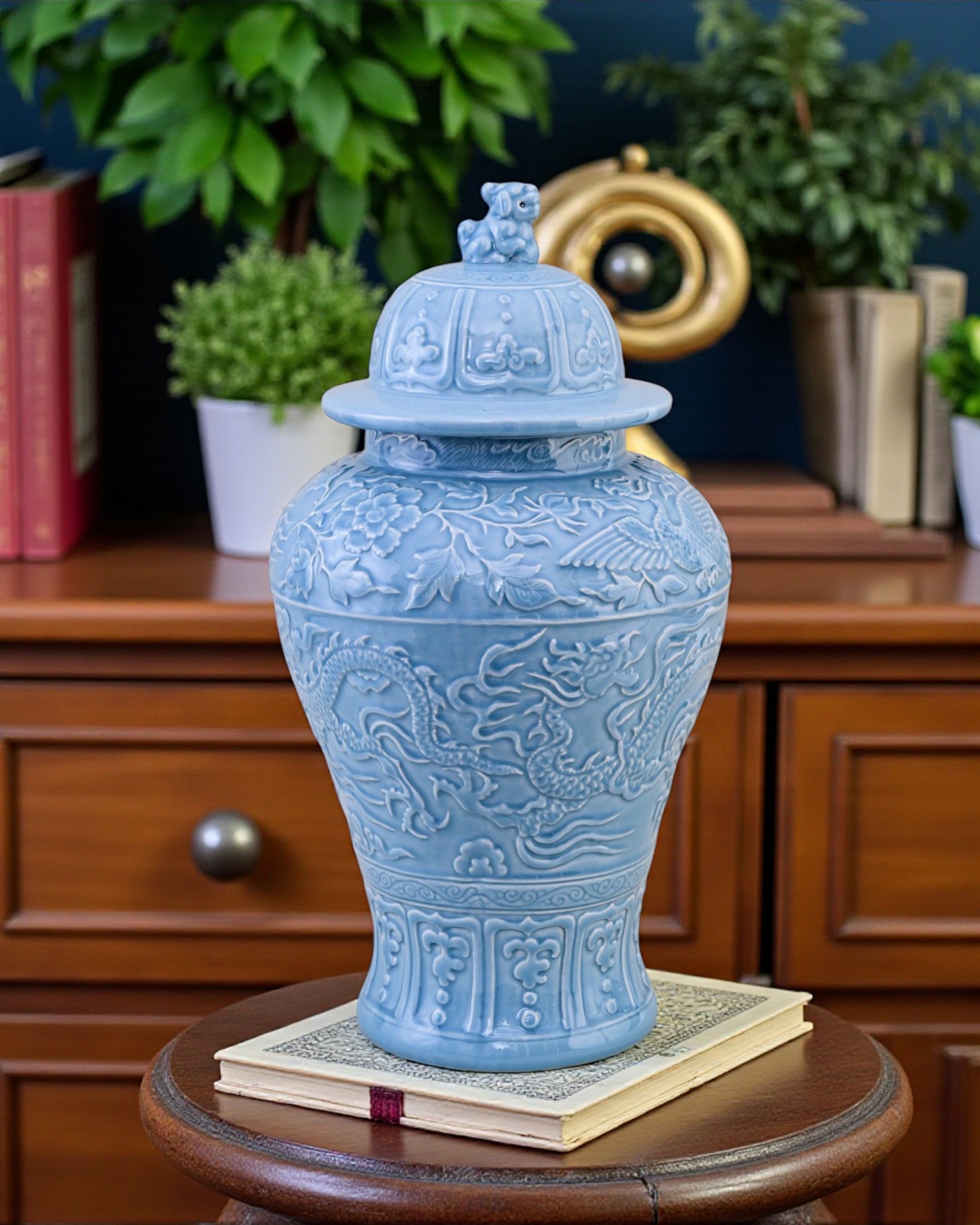 Celestial Blue Celadon Temple Jar - 55cm