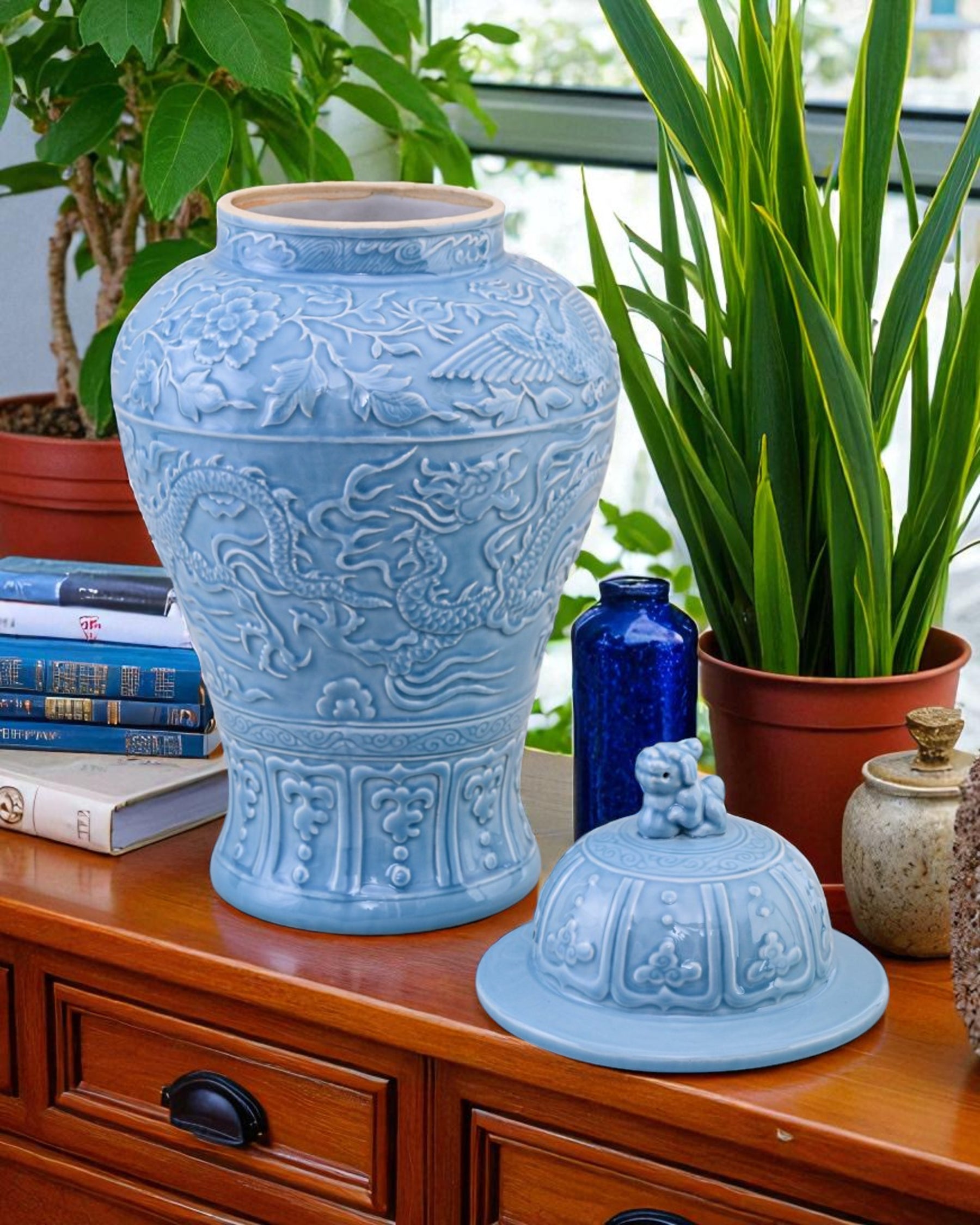 Celestial Blue Celadon Temple Jar - 55cm