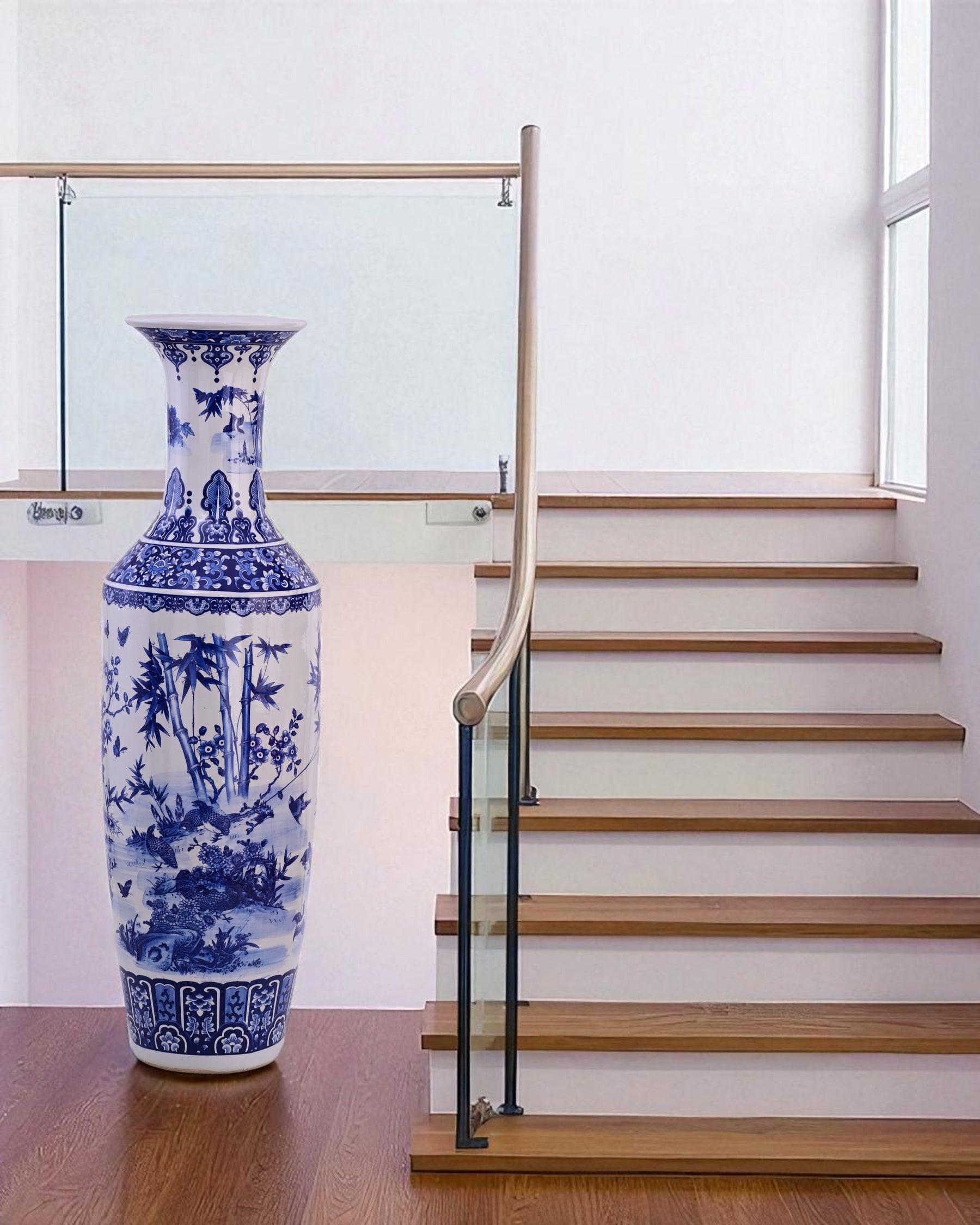 Tranquil Bamboo & Blossom Blue Tall Floor Vase