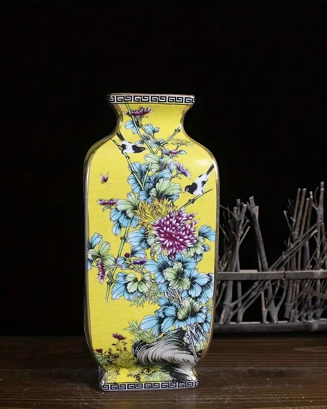 Blossom Cloisonn Enamel Vase - Yellow