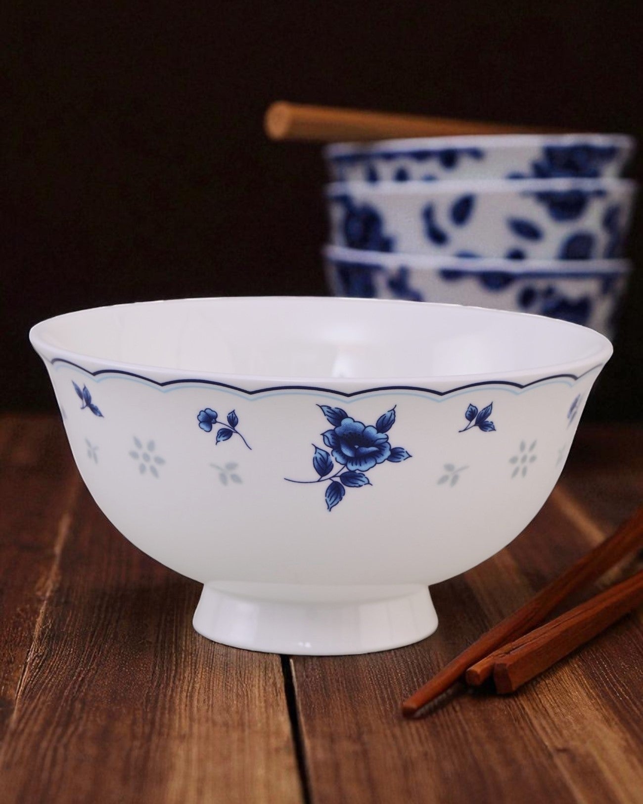 Blue Petal Elegance Ceramic Serving Bowl
