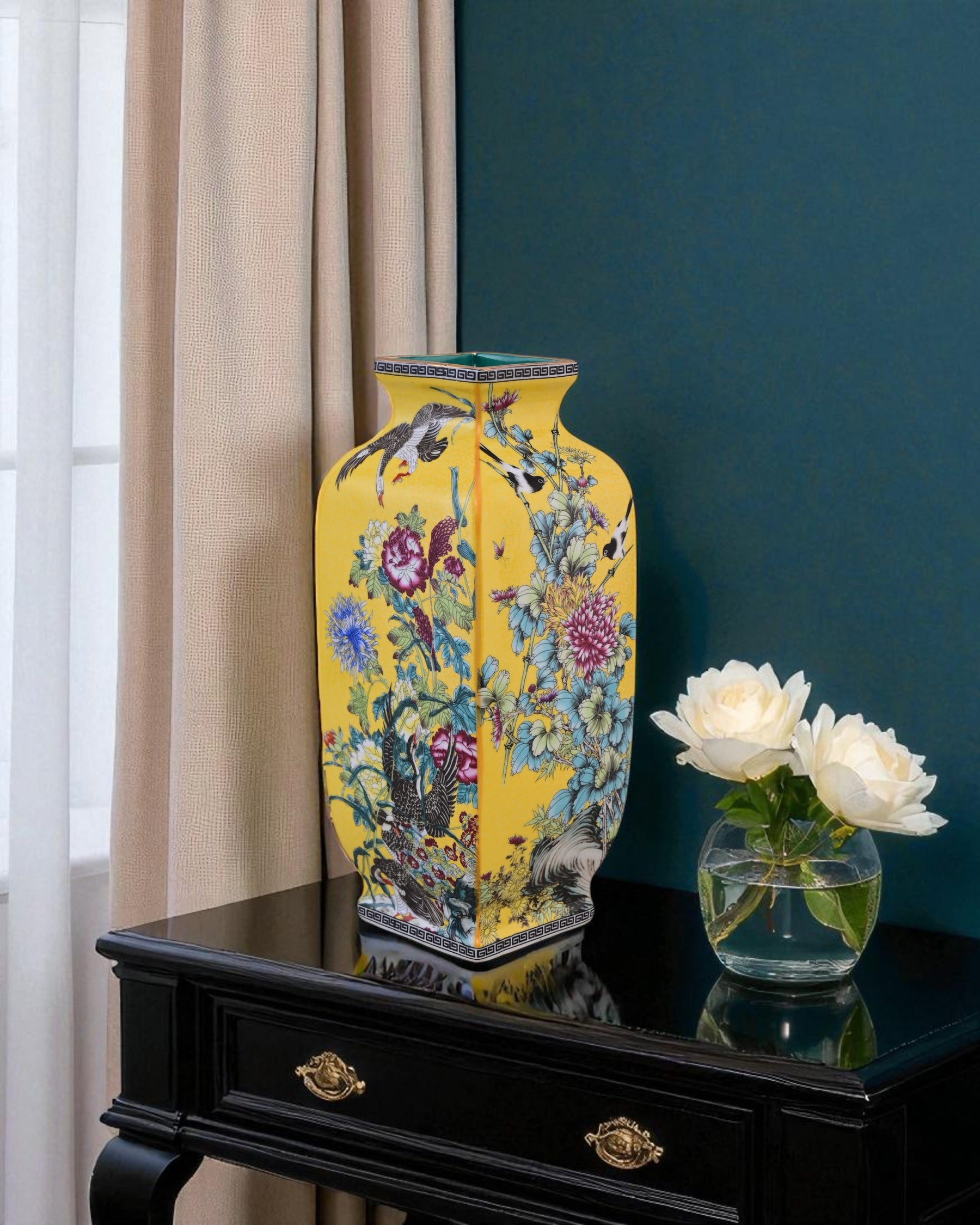Blossom Cloisonn Enamel Vase - Yellow