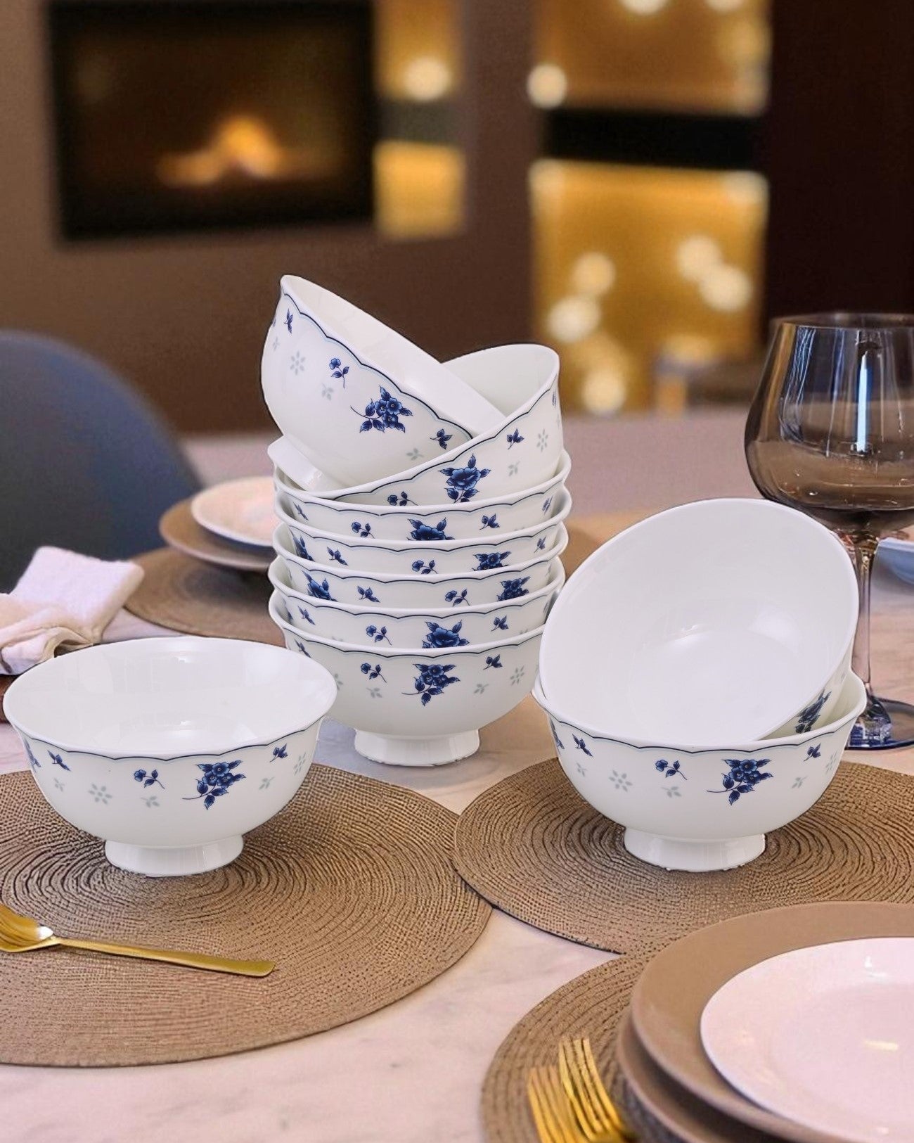 Blue Petal Elegance Ceramic Katori