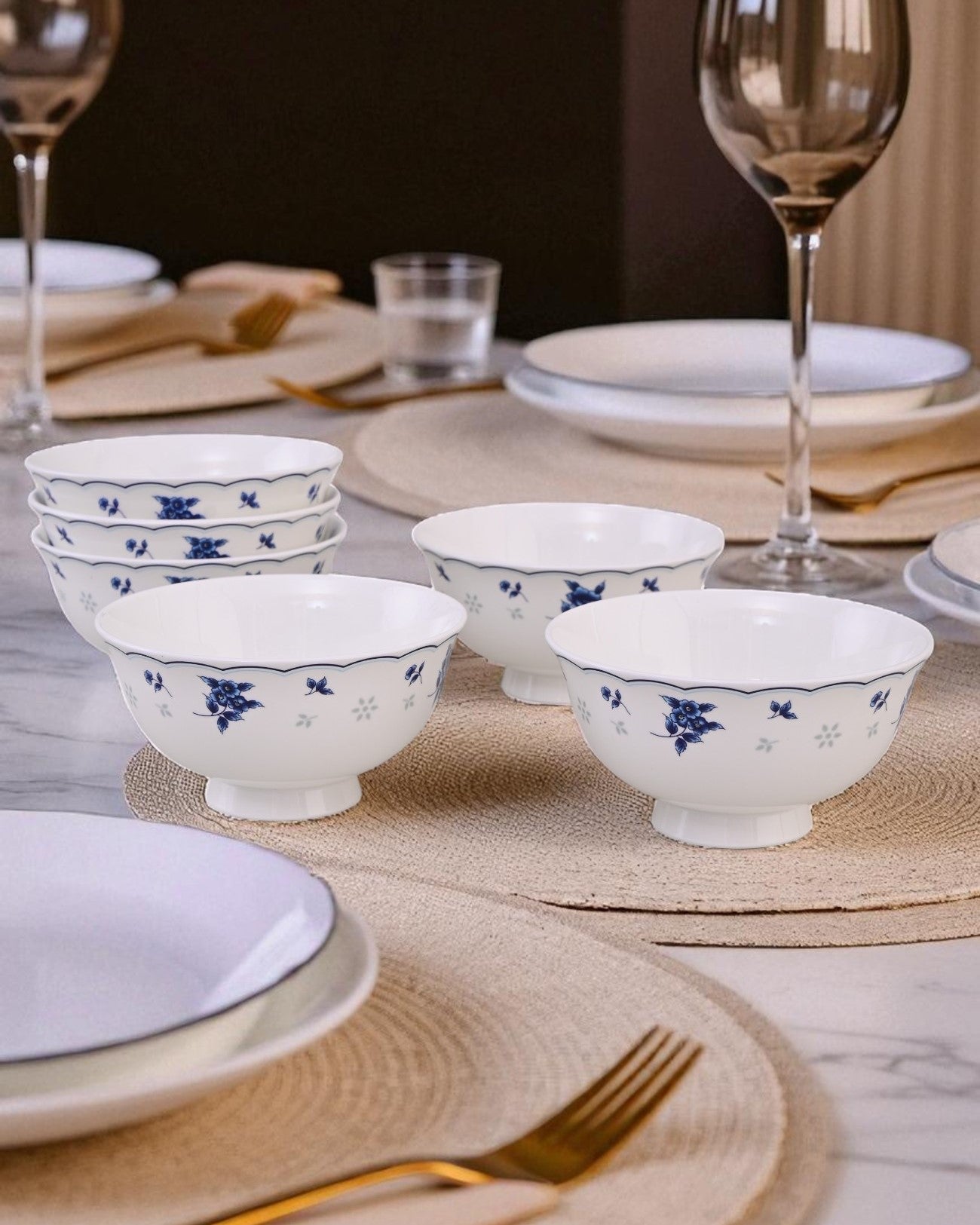 Blue Petal Elegance Ceramic Katori