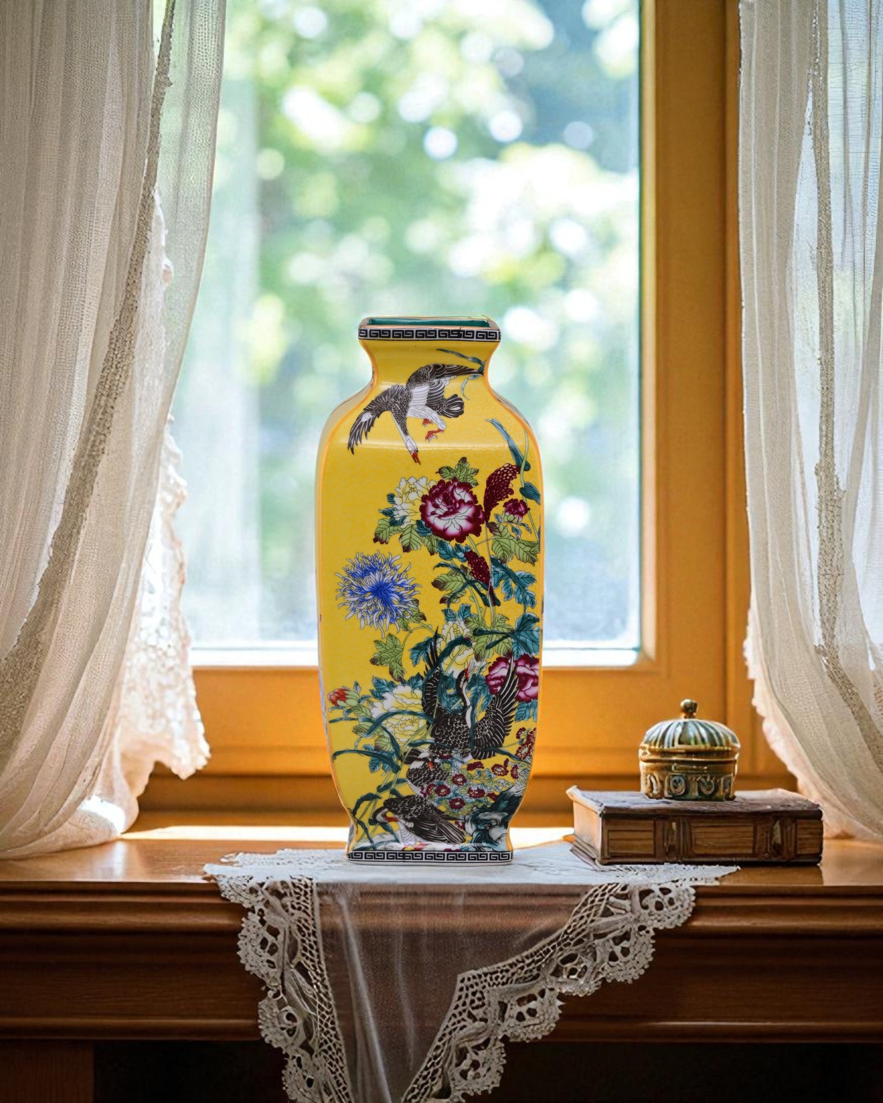 Blossom Cloisonn Enamel Vase - Yellow