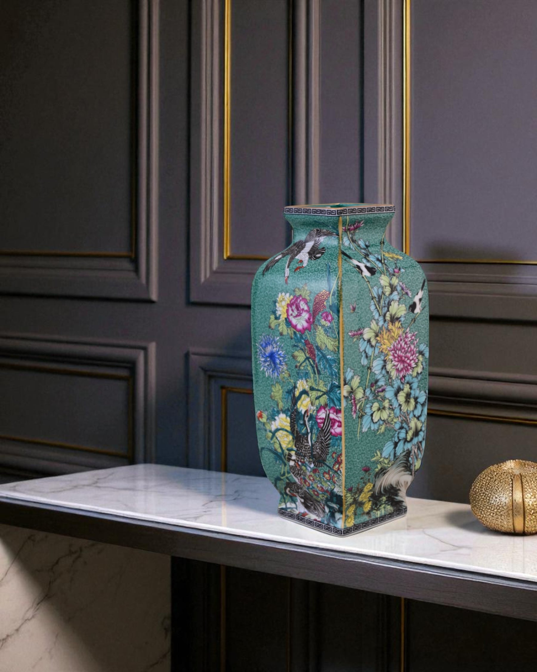 Blossom Cloisonn Enamel Vase - Green