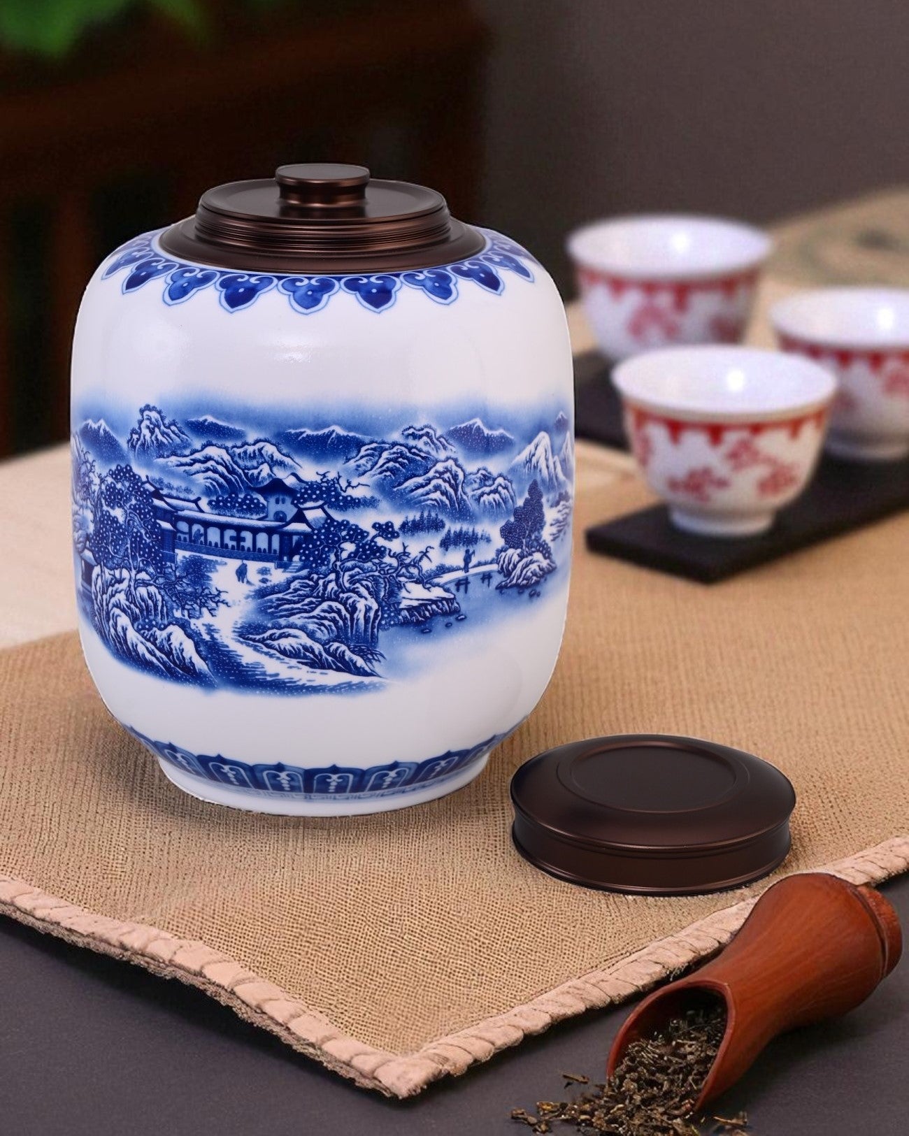 Serene Mountains Porcelain Storage Jar