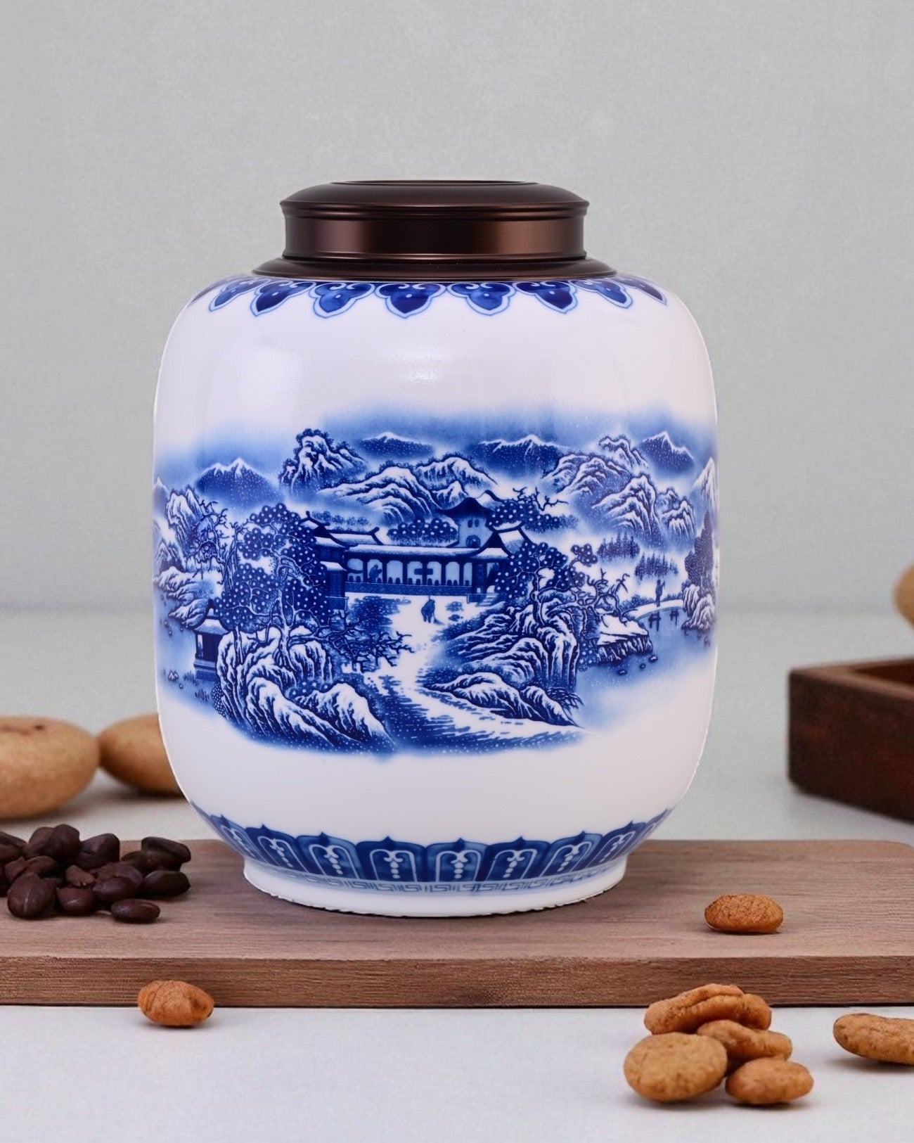 Serene Mountains Porcelain Storage Jar