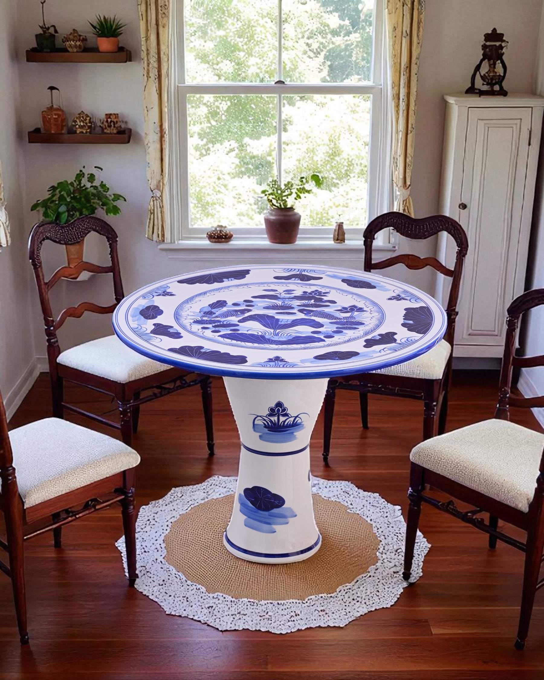Lotus Serenity Blue & White Center Table
