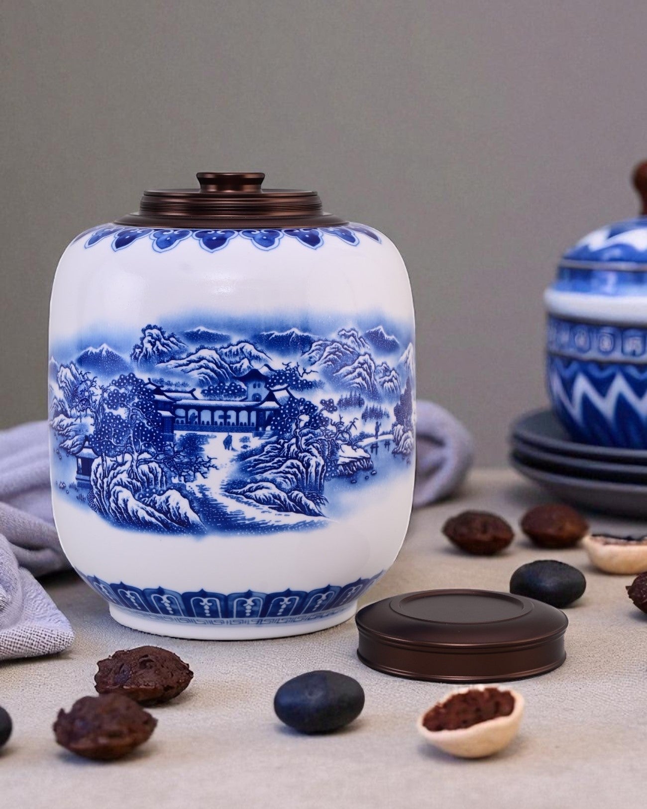 Serene Mountains Porcelain Storage Jar