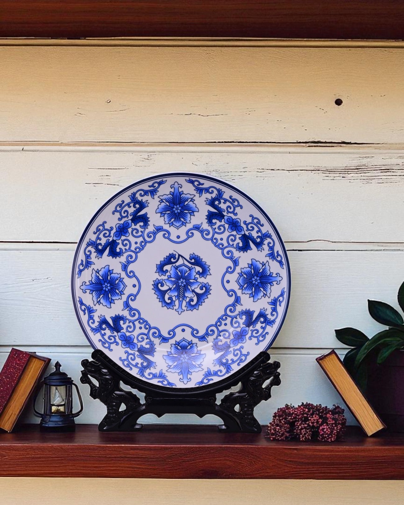 Blue Lotus Harmony Decorative Plate - 14"