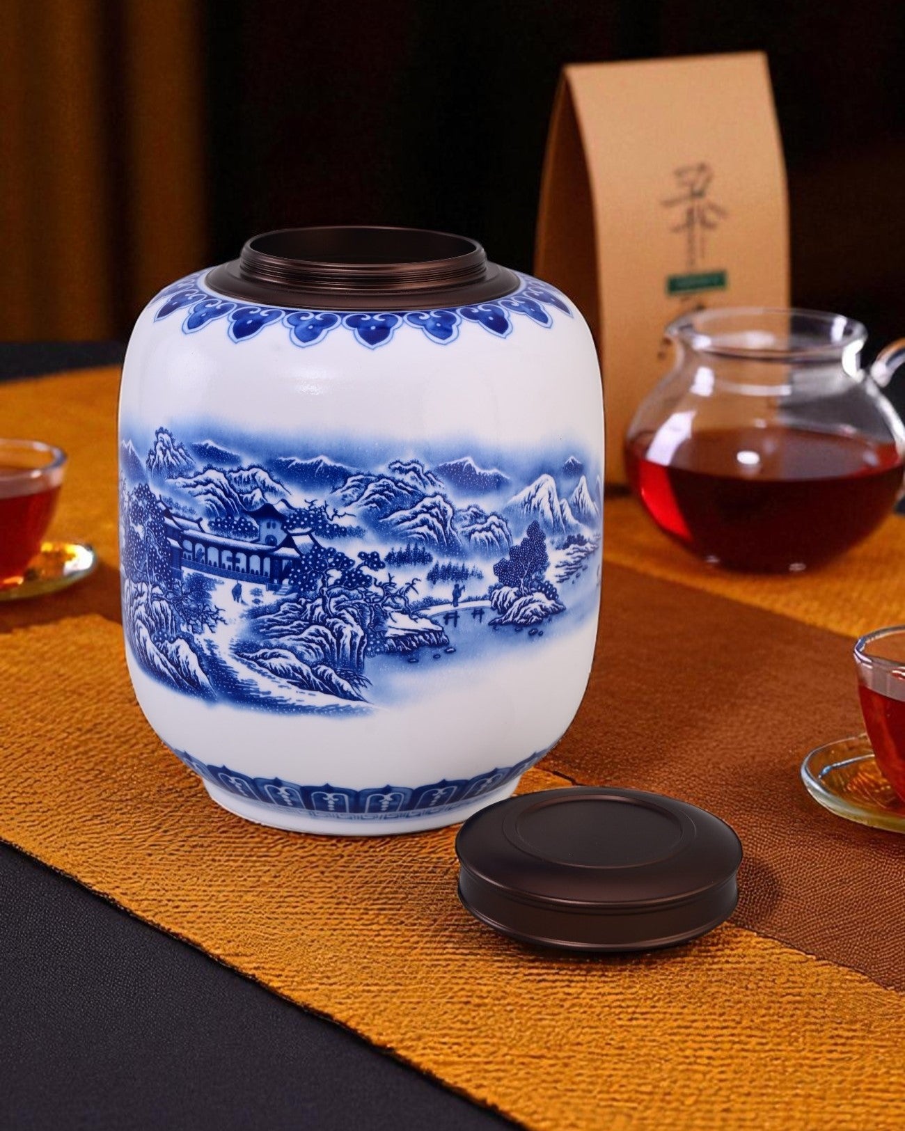 Serene Mountains Porcelain Storage Jar
