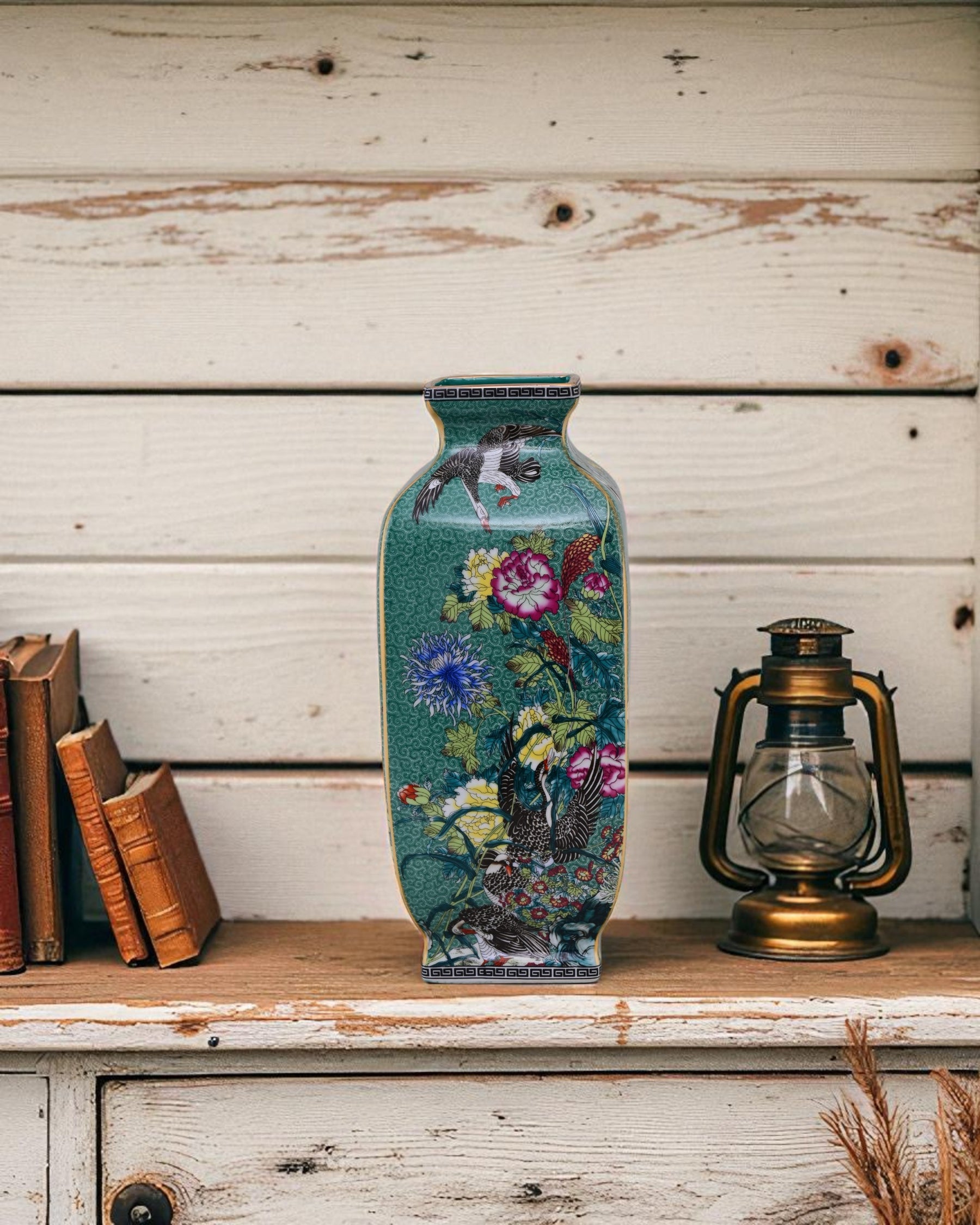 Blossom Cloisonn Enamel Vase - Green