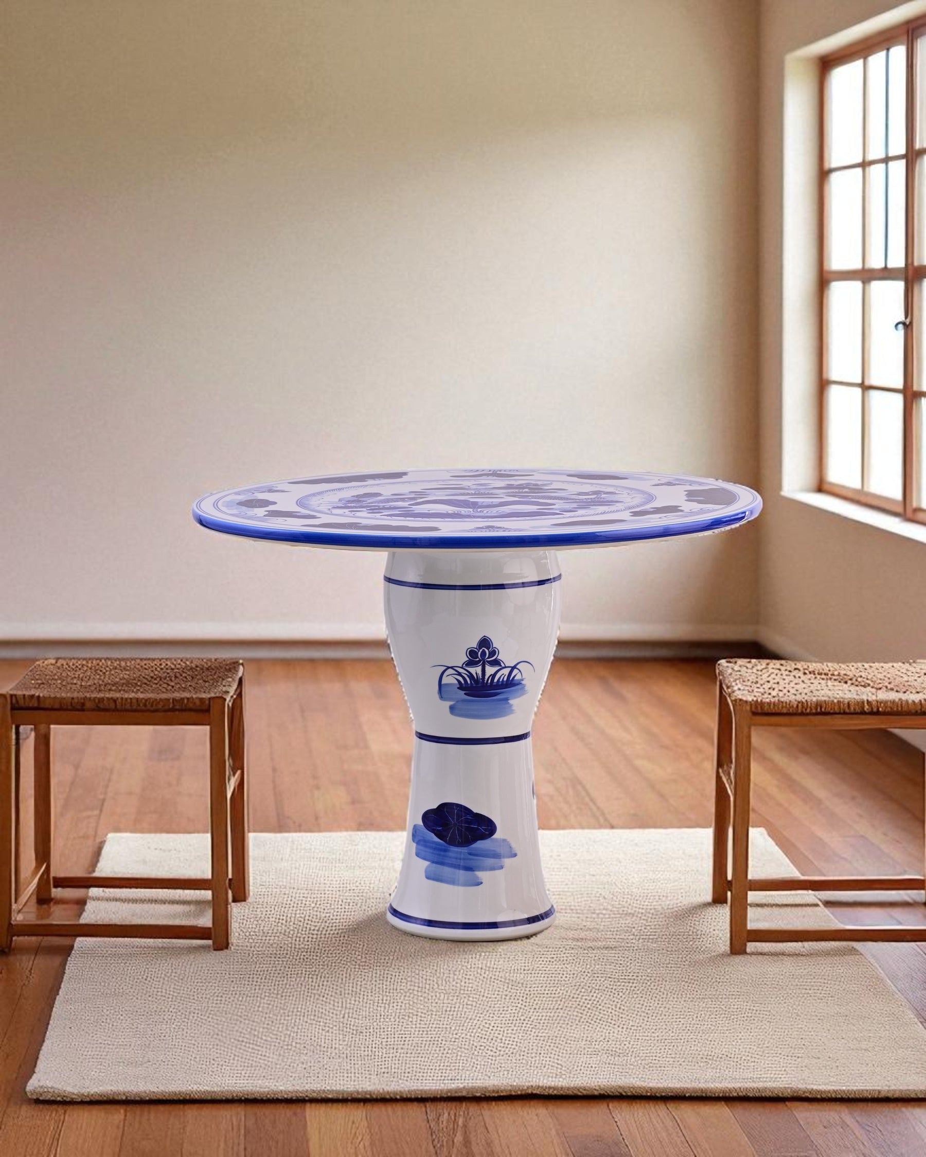 Lotus Serenity Blue & White Center Table