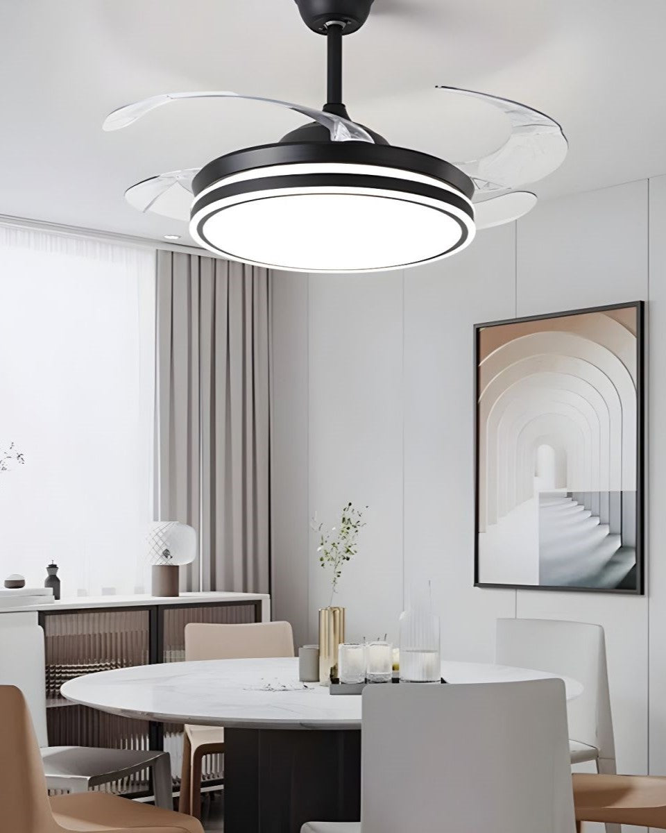 Matte Black Retractable Ceiling Fan + Chandelier Light (with Remote Control)