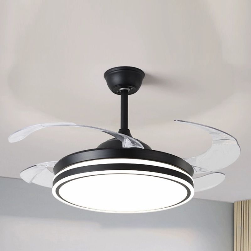 Matte Black Retractable Ceiling Fan + Chandelier Light (with Remote Control)