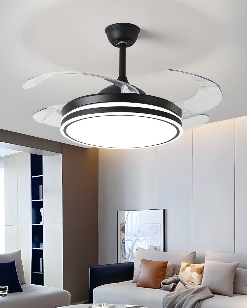 Matte Black Retractable Ceiling Fan + Chandelier Light (with Remote Control)