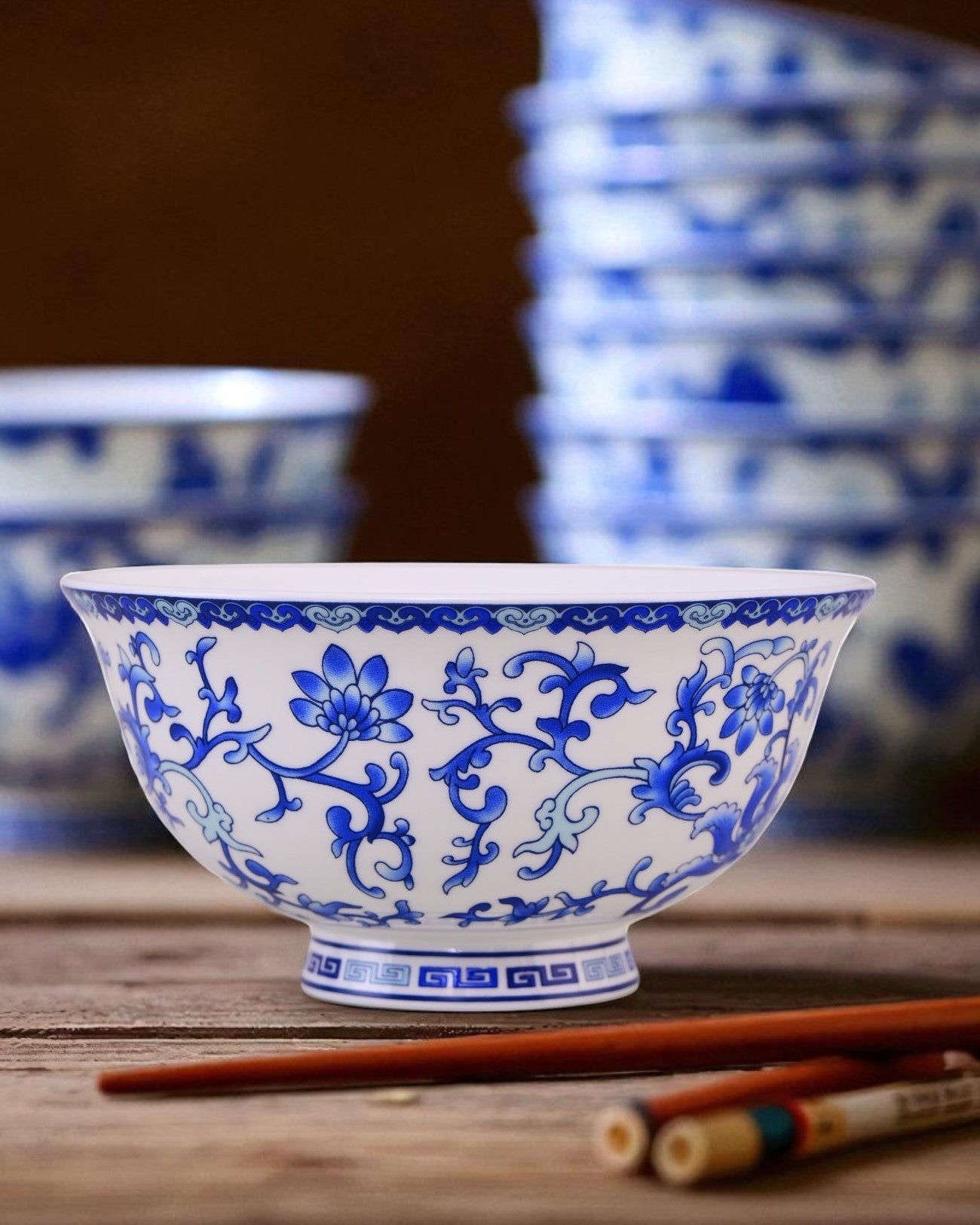 Imperial Blue Vine Ceramic Katori - Set Of 6