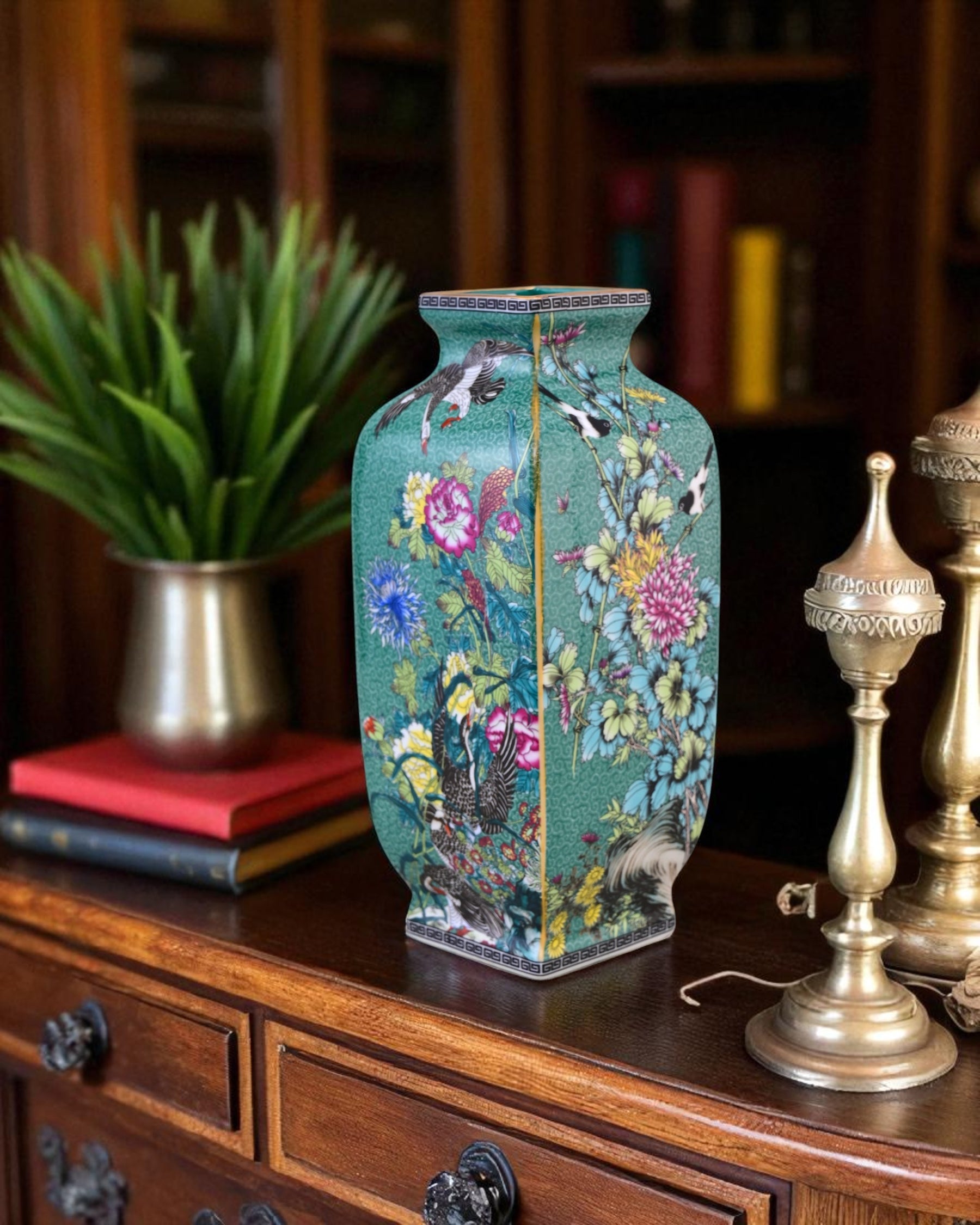 Blossom Cloisonn Enamel Vase - Green