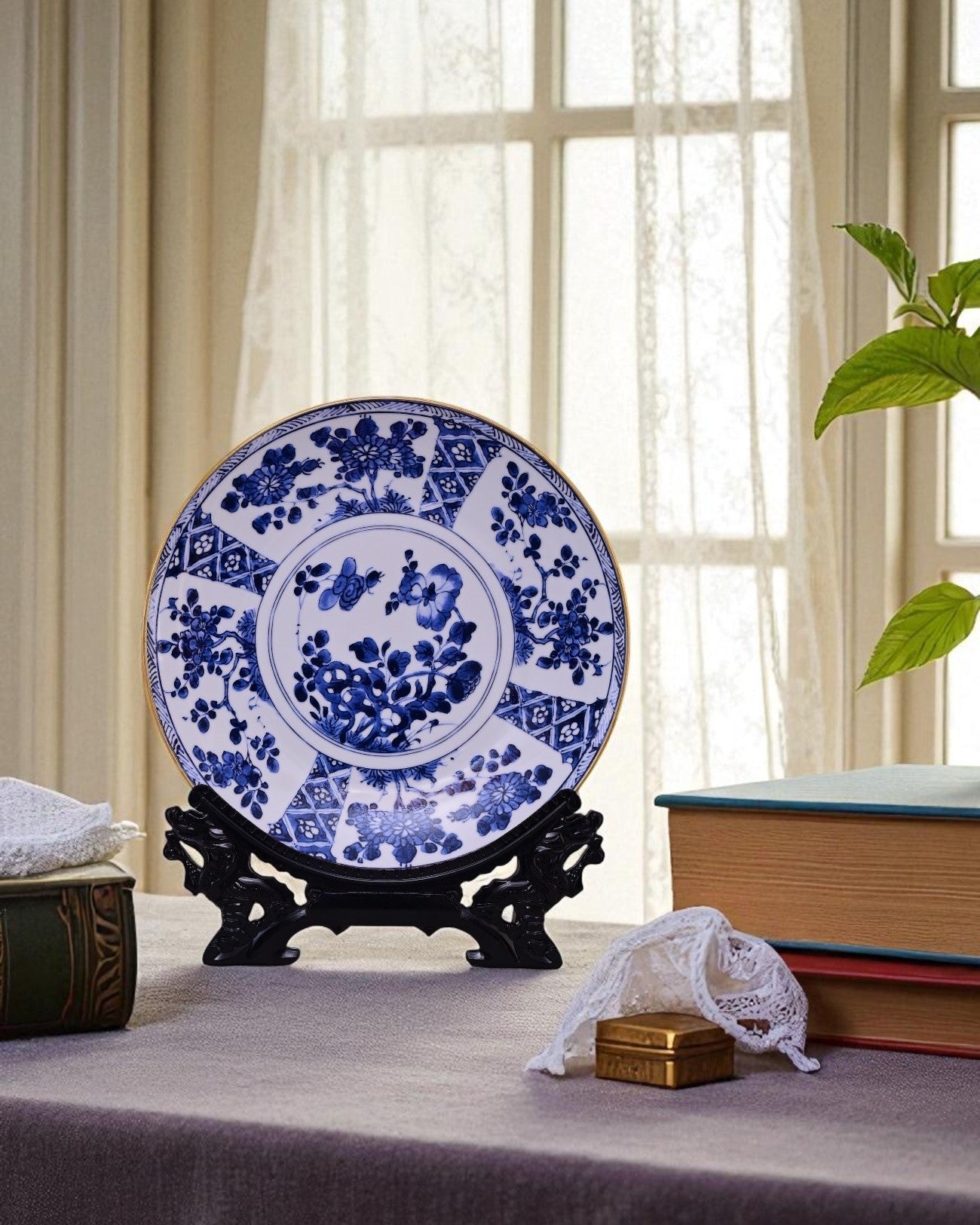 Blue Floral Medallion Decorative Plate - 18"