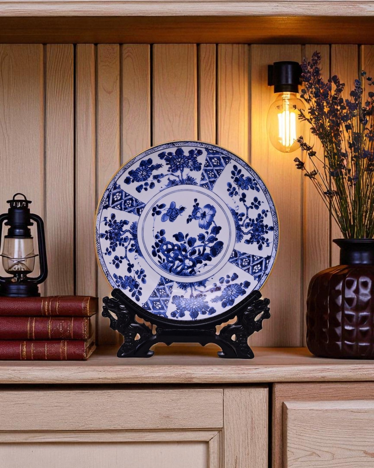 Blue Floral Medallion Decorative Plate - 18"