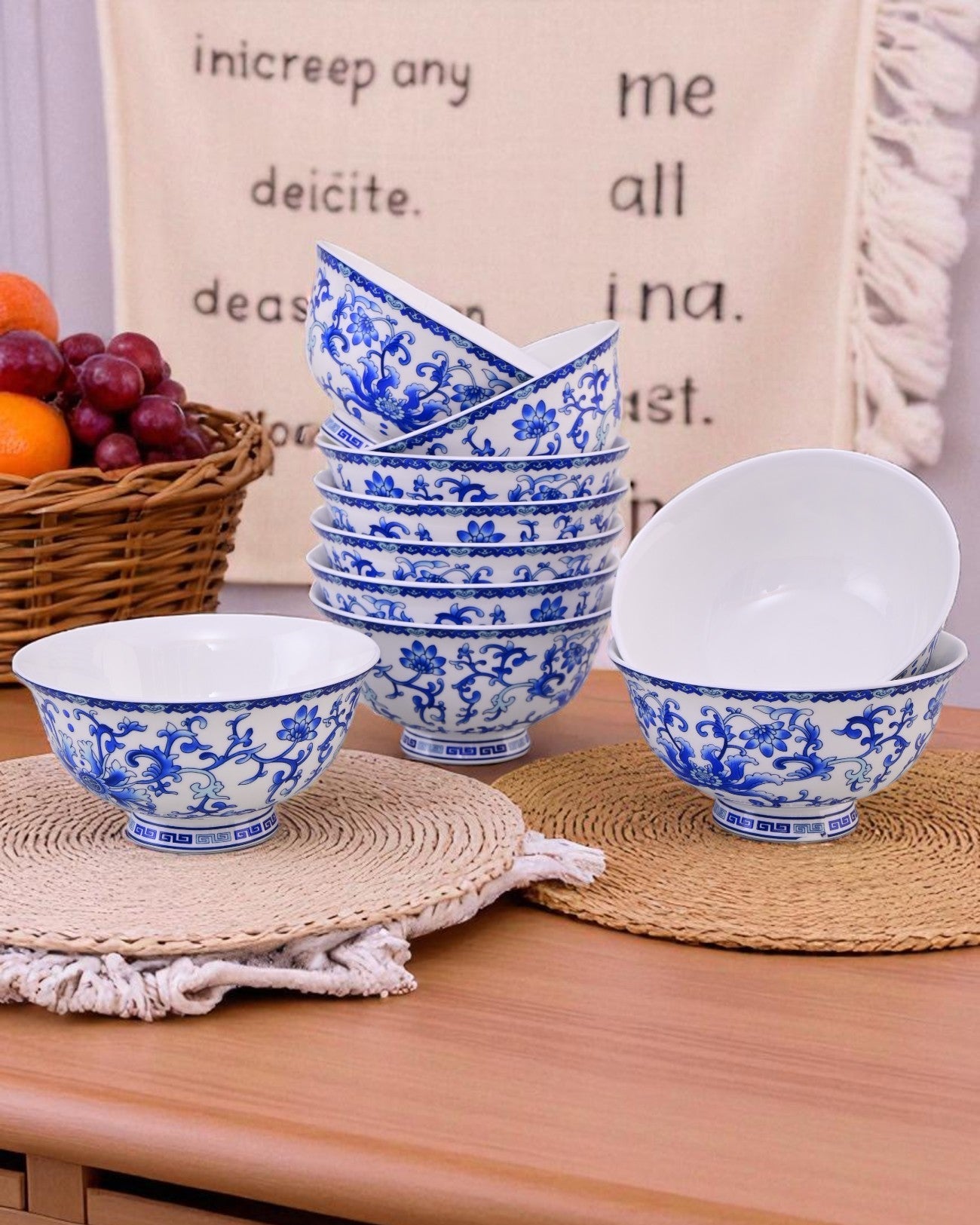 Imperial Blue Vine Ceramic Katori - Set Of 6