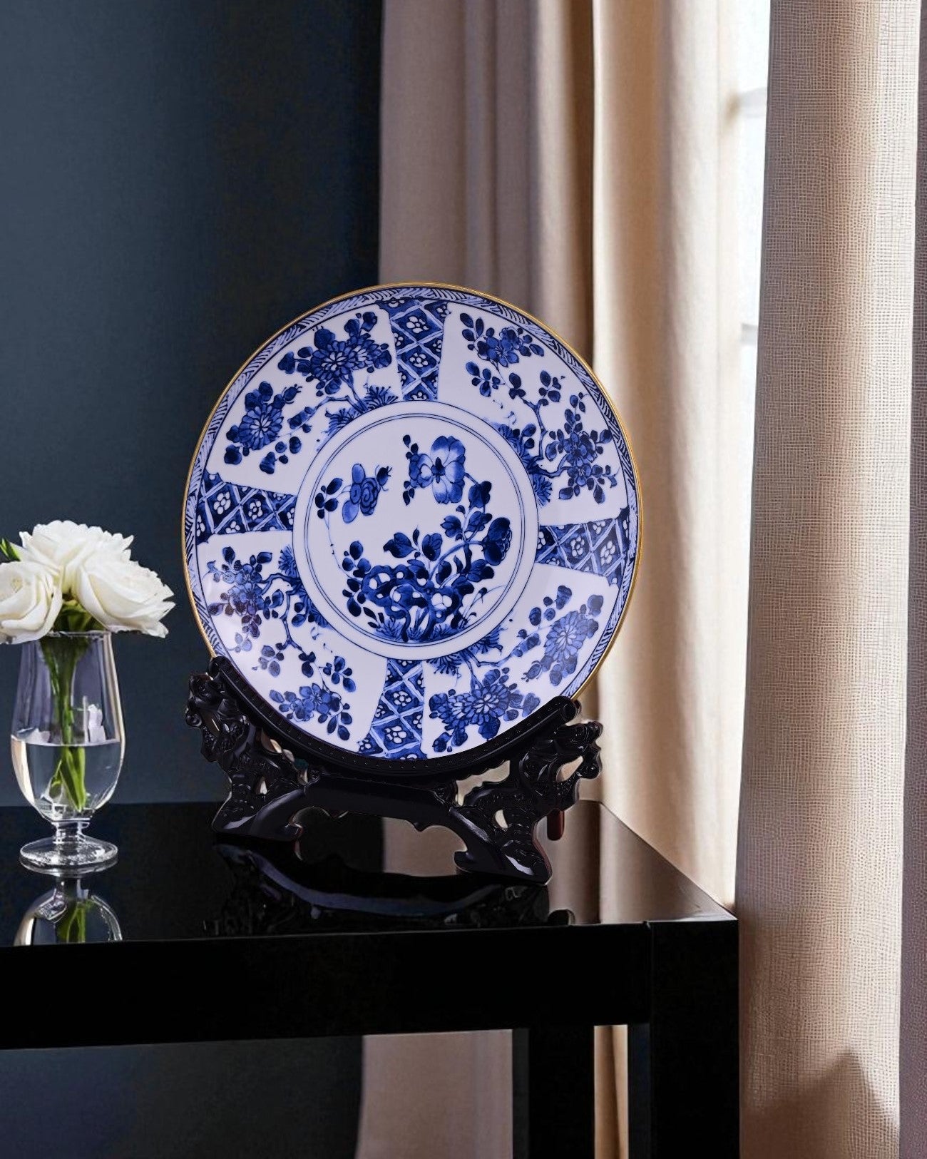 Blue Floral Medallion Decorative Plate - 18"