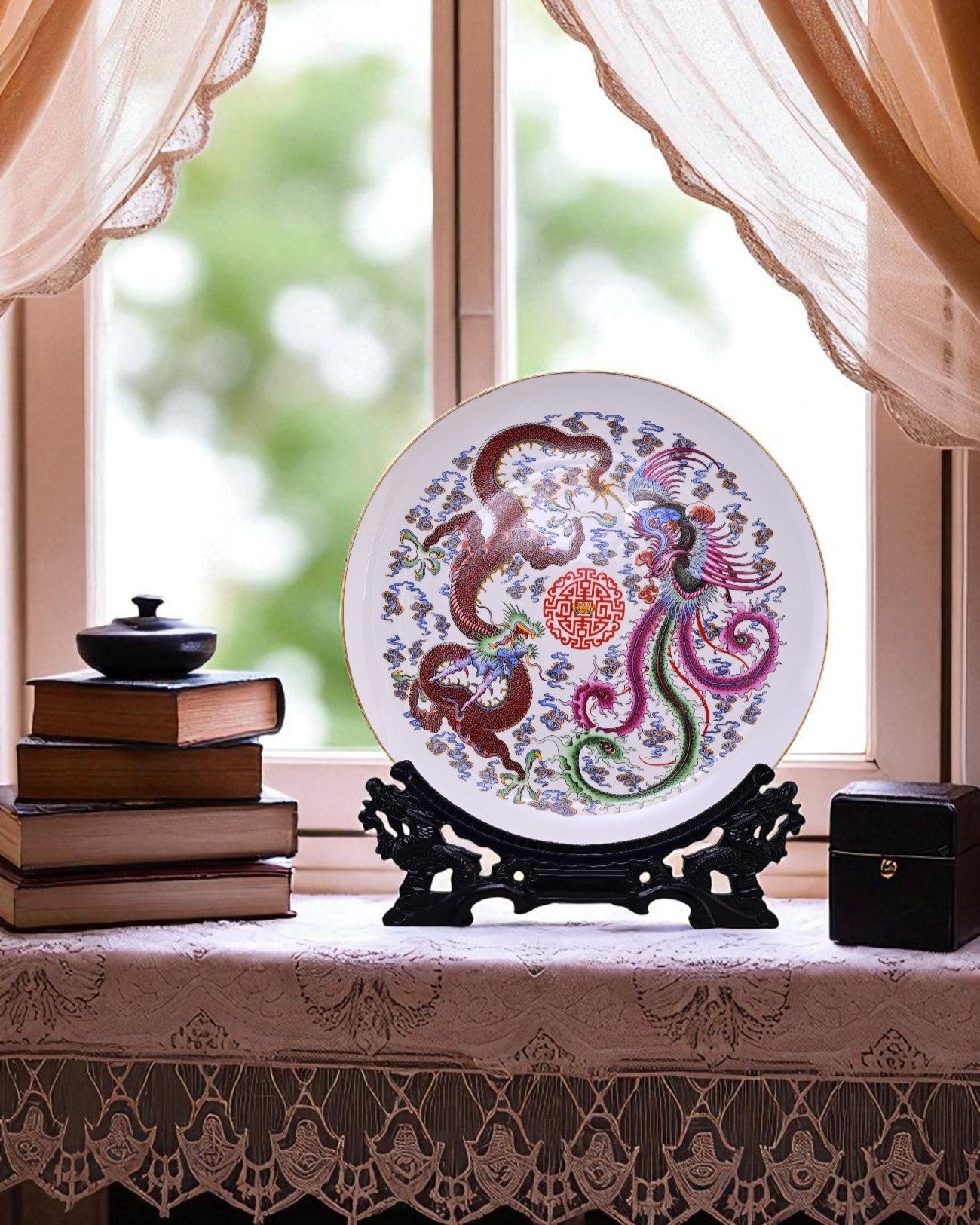 Dragon & Phoenix Harmony Decorative Plate - 16"