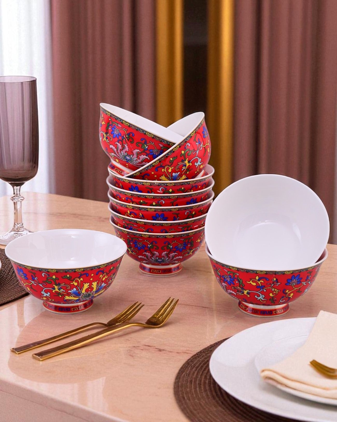 Classic Floral Motif Katori - Set Of 6