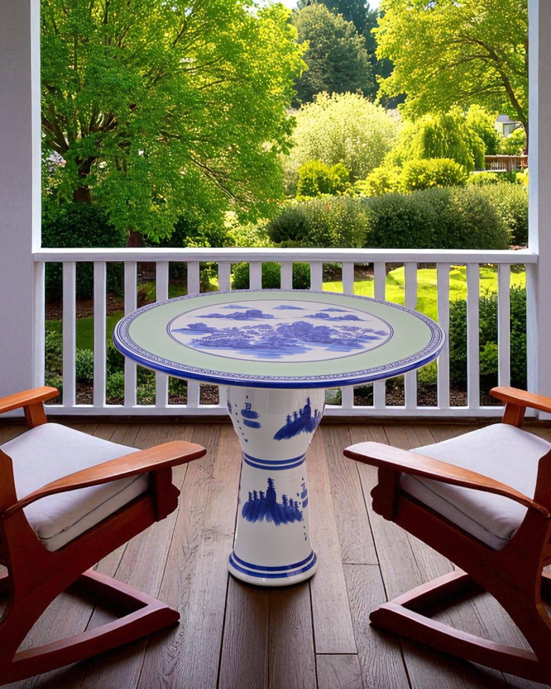 Blue Willow Landscape Porcelain Center Table