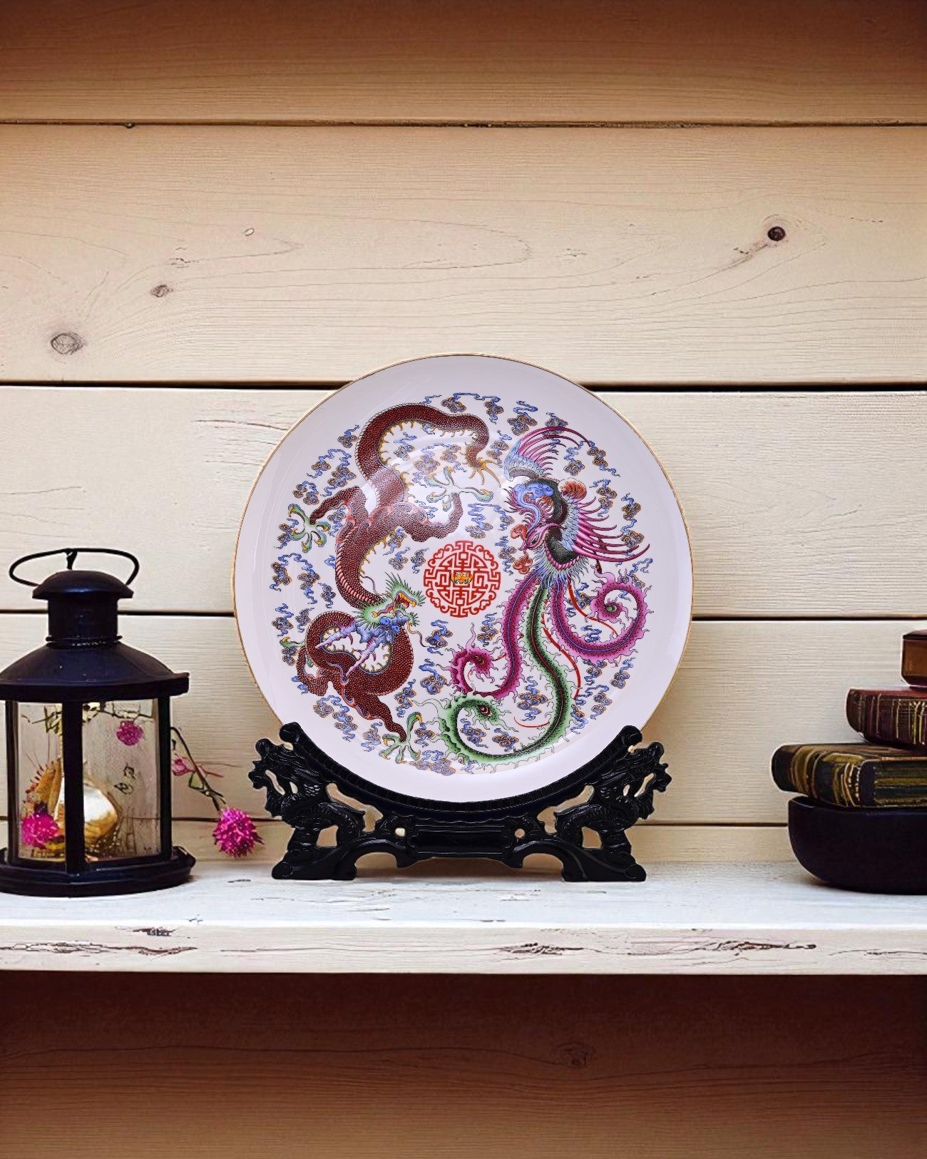 Dragon & Phoenix Harmony Decorative Plate - 16"