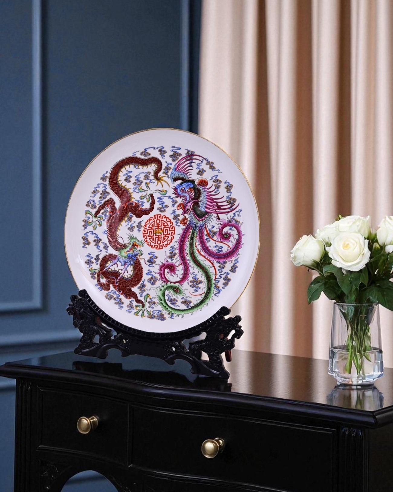 Dragon & Phoenix Harmony Decorative Plate - 16"
