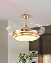 Designer Gold Retractable Ceiling Fan + Chandelier Light (with Remote Control)